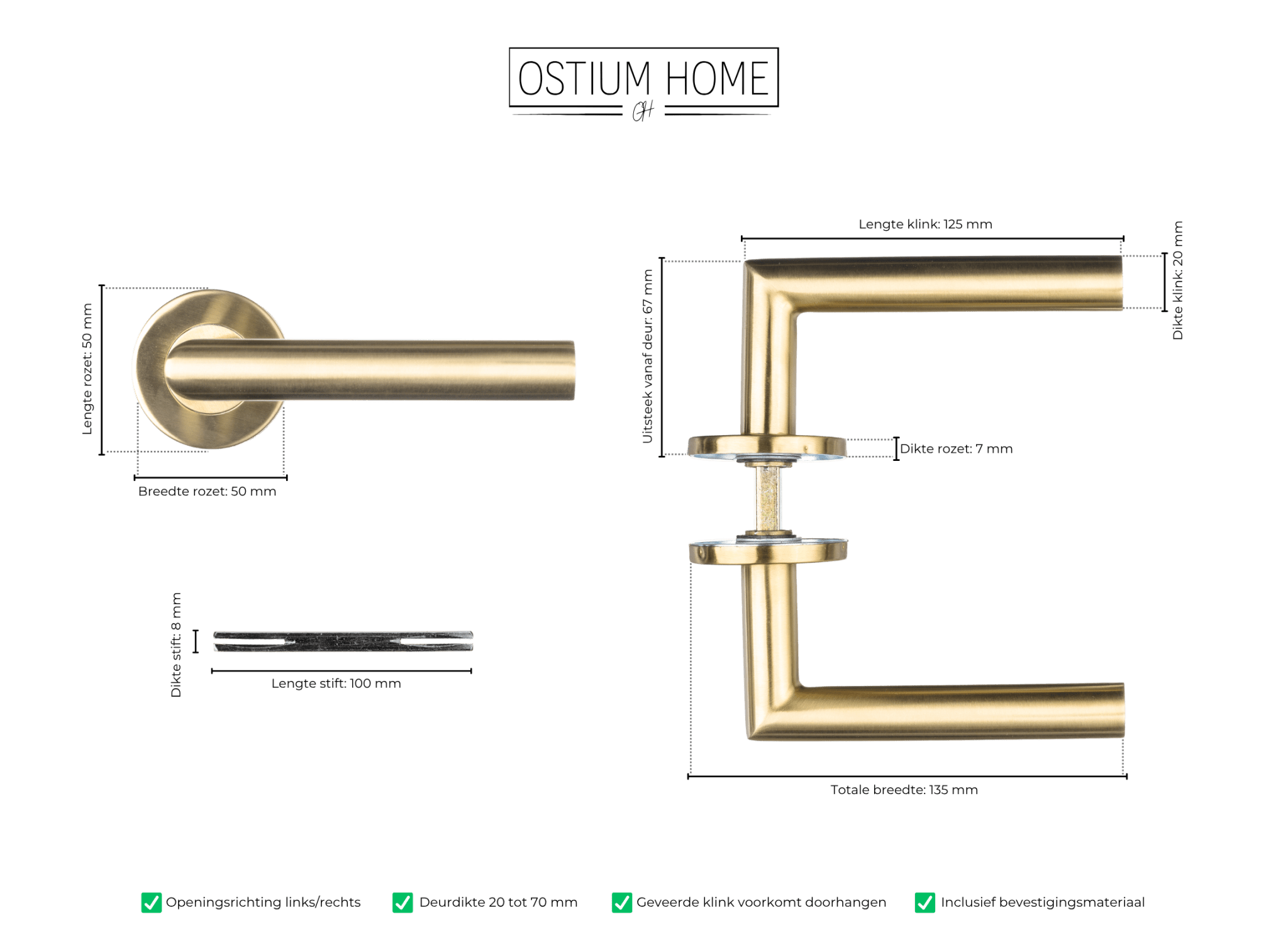Avosso - Gouden Deurklink Rond Rozet