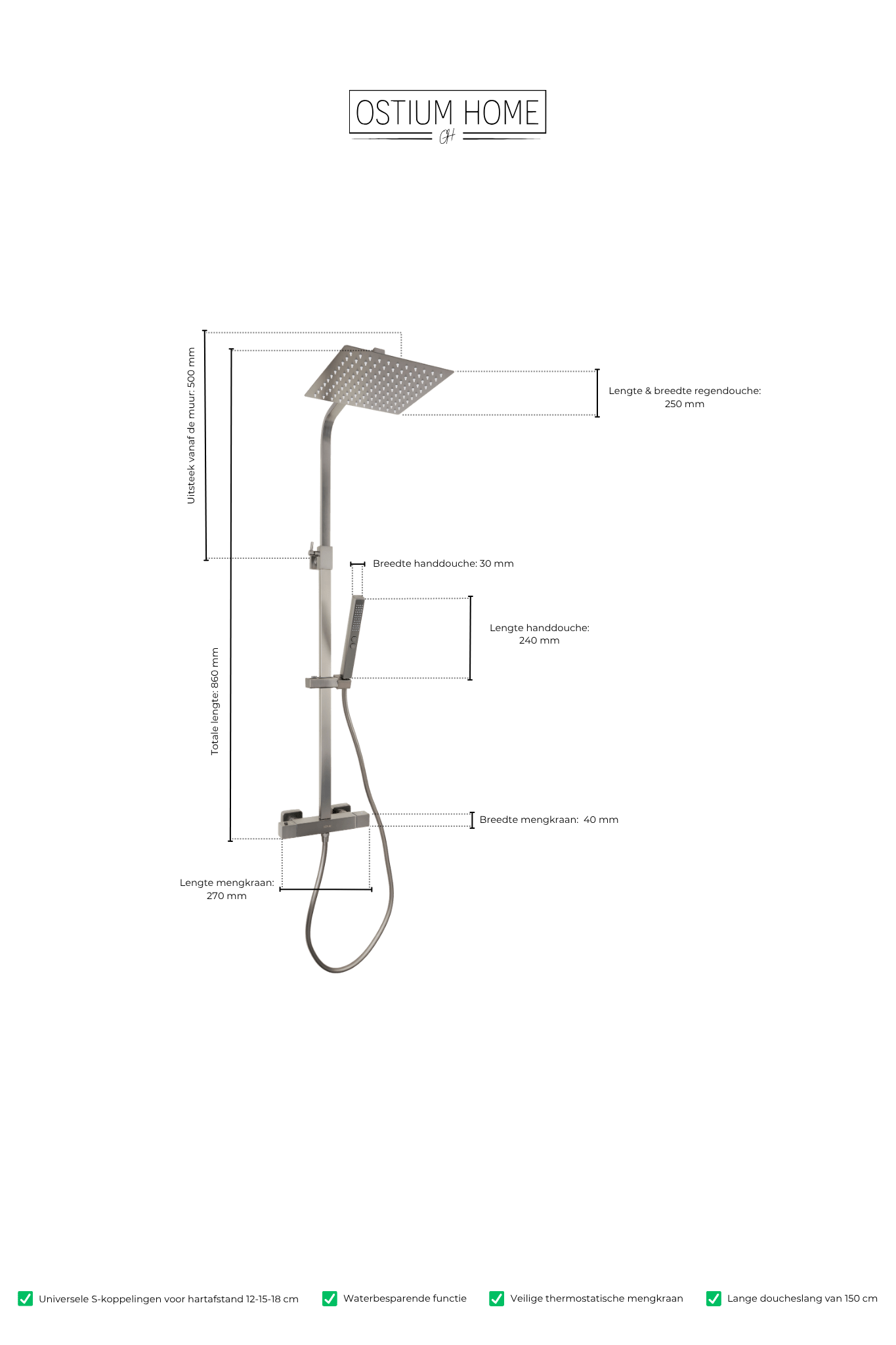 Voltri - Douche Gun Metal - Carré
