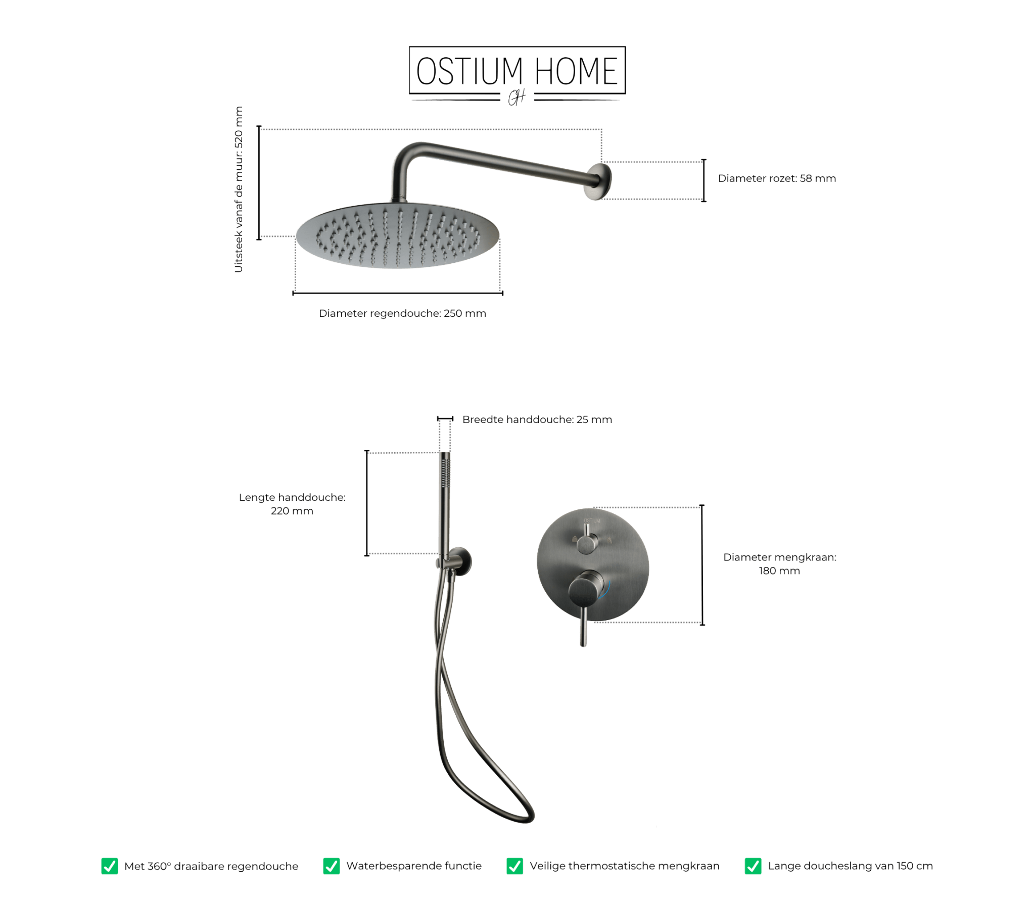 Terni - Inbouw Doucheset - Gun Metal
