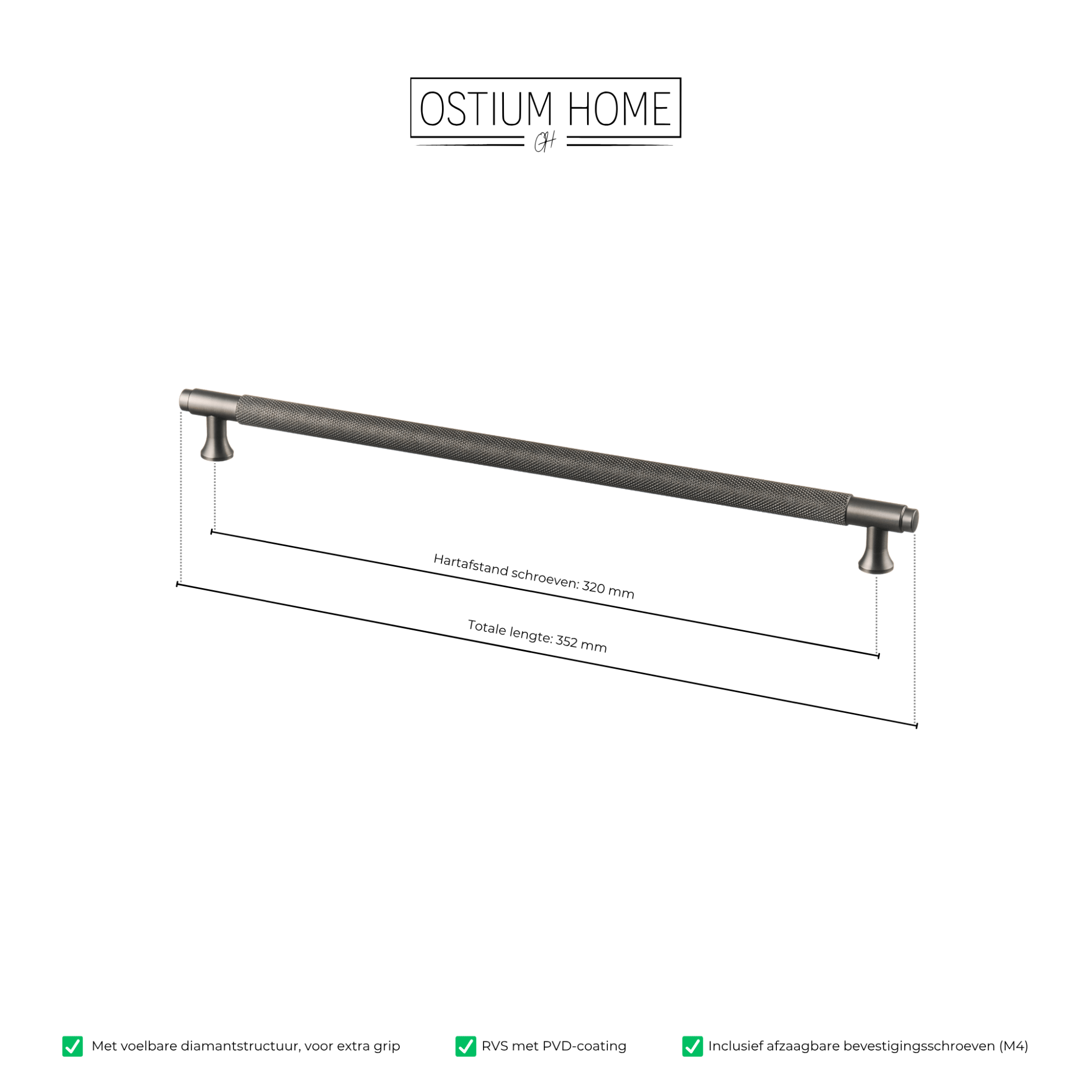 Handgreep Gun Metal - diamond cut - 320mm/352mm – afbeelding 4