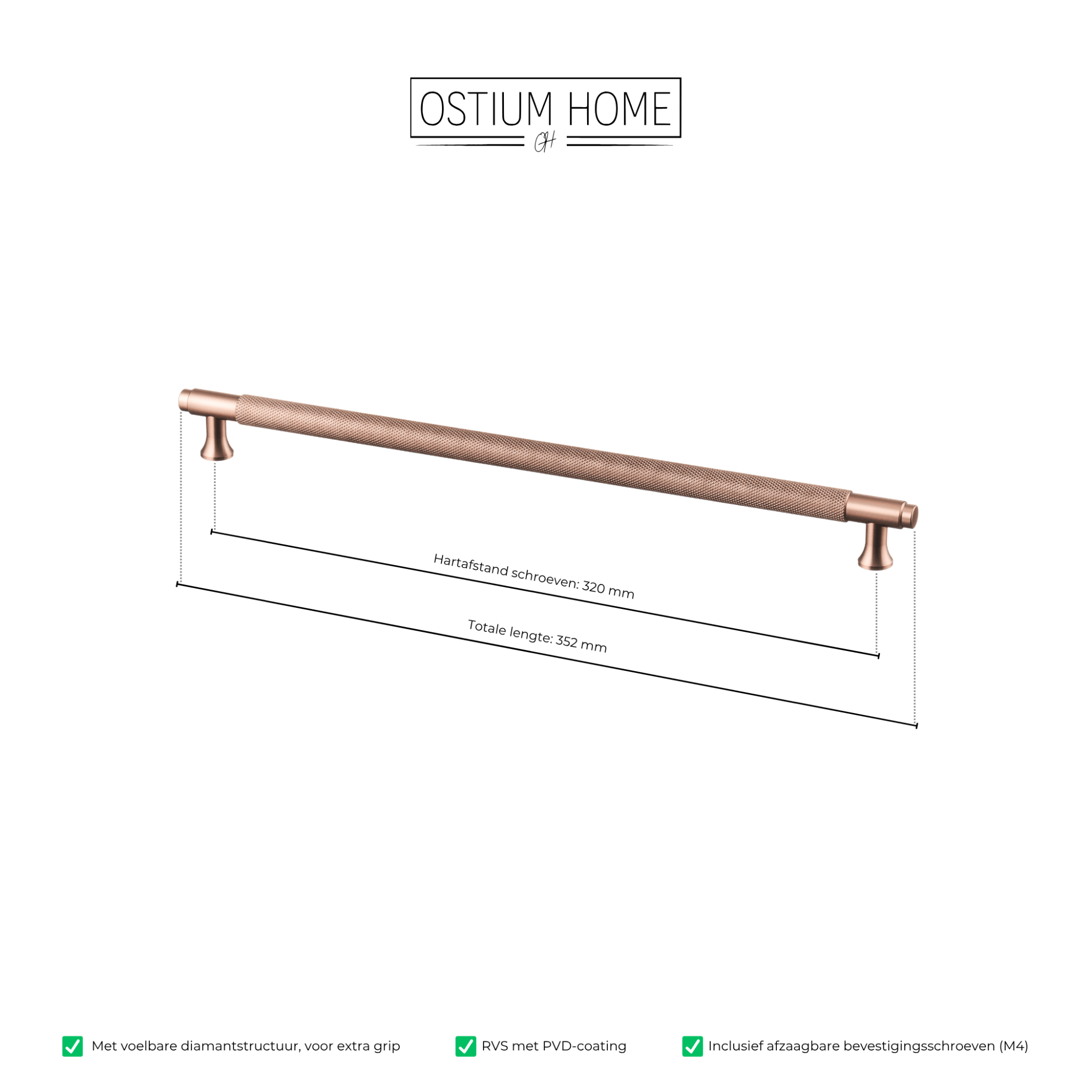 Handgreep Koper - diamond cut - 320mm/352mm – afbeelding 4