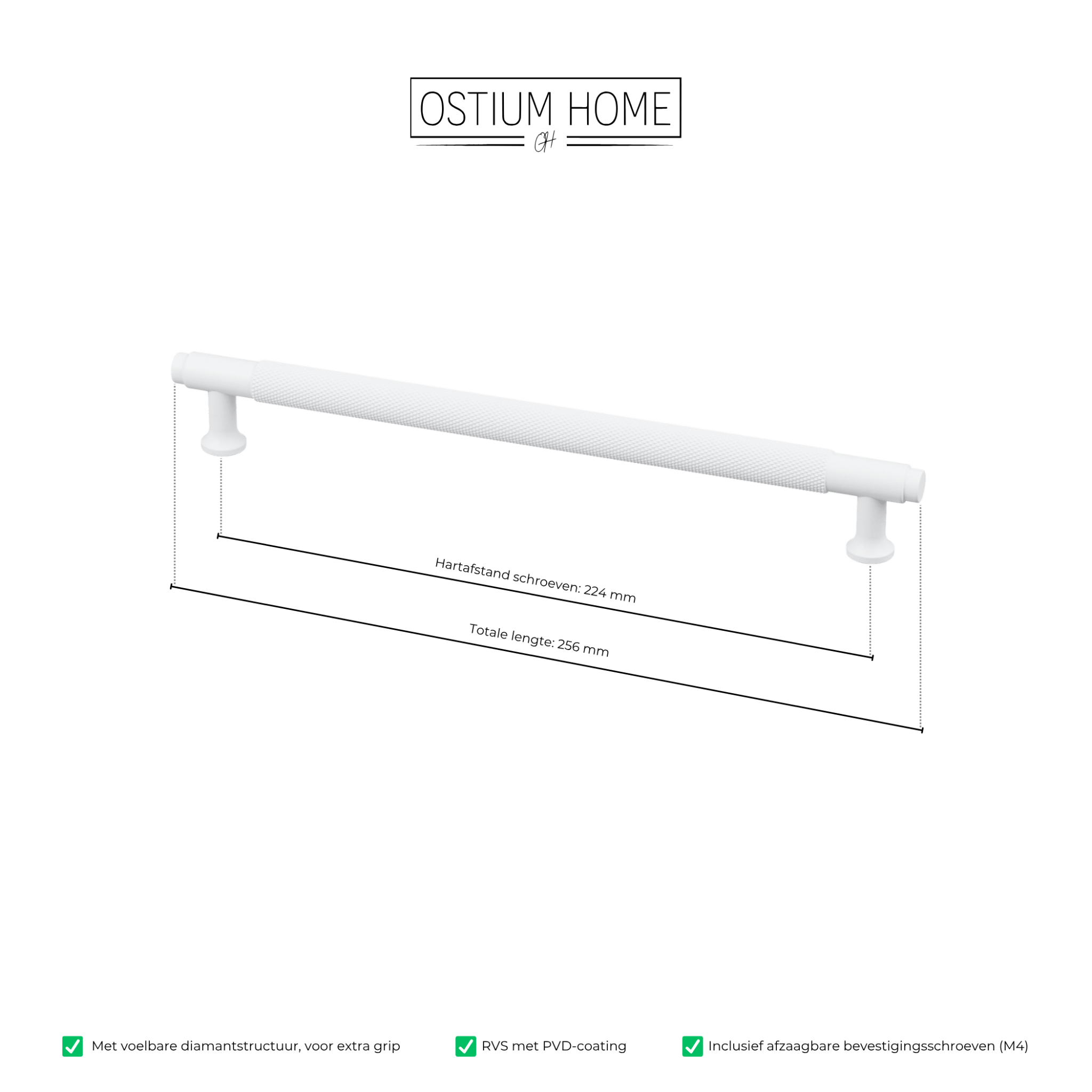 Handgreep Wit - diamond cut - 224mm/256mm – afbeelding 4