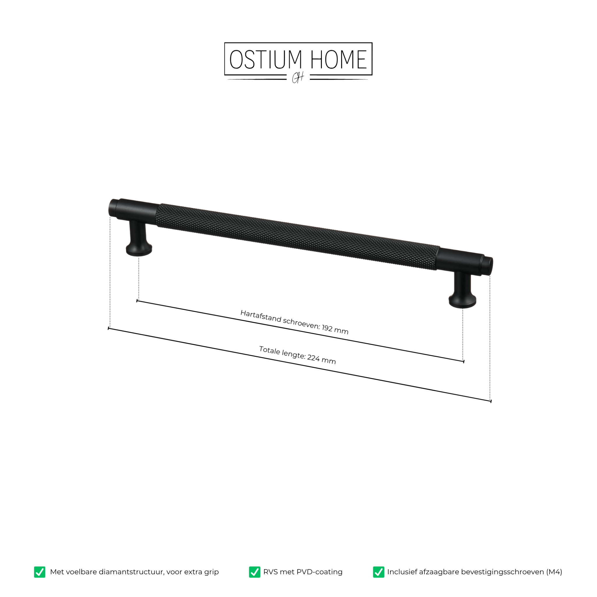 Handgreep Zwart - diamond cut - 192mm/224mm – afbeelding 4