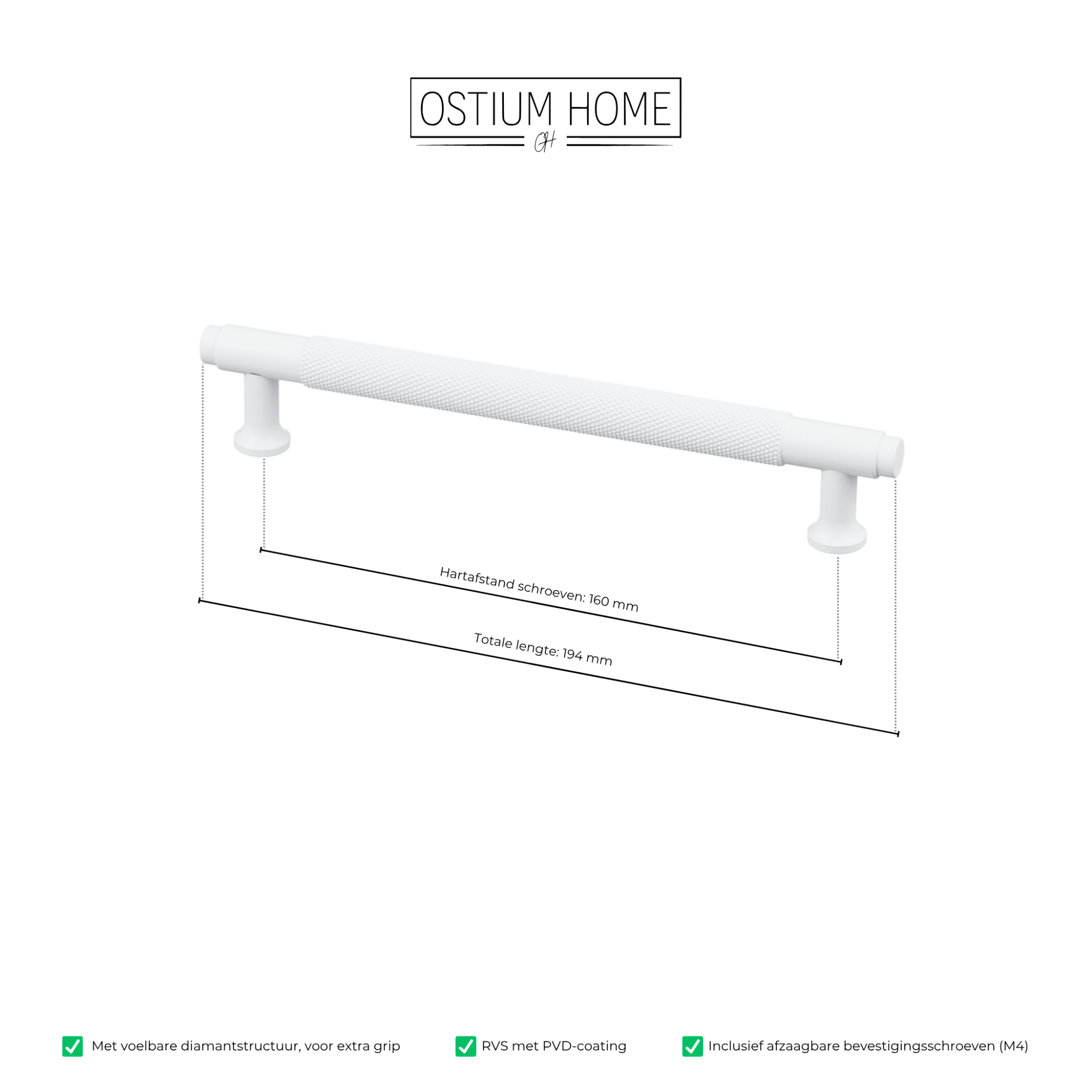 Handgreep Wit - diamond cut - 160mm/194mm – afbeelding 4