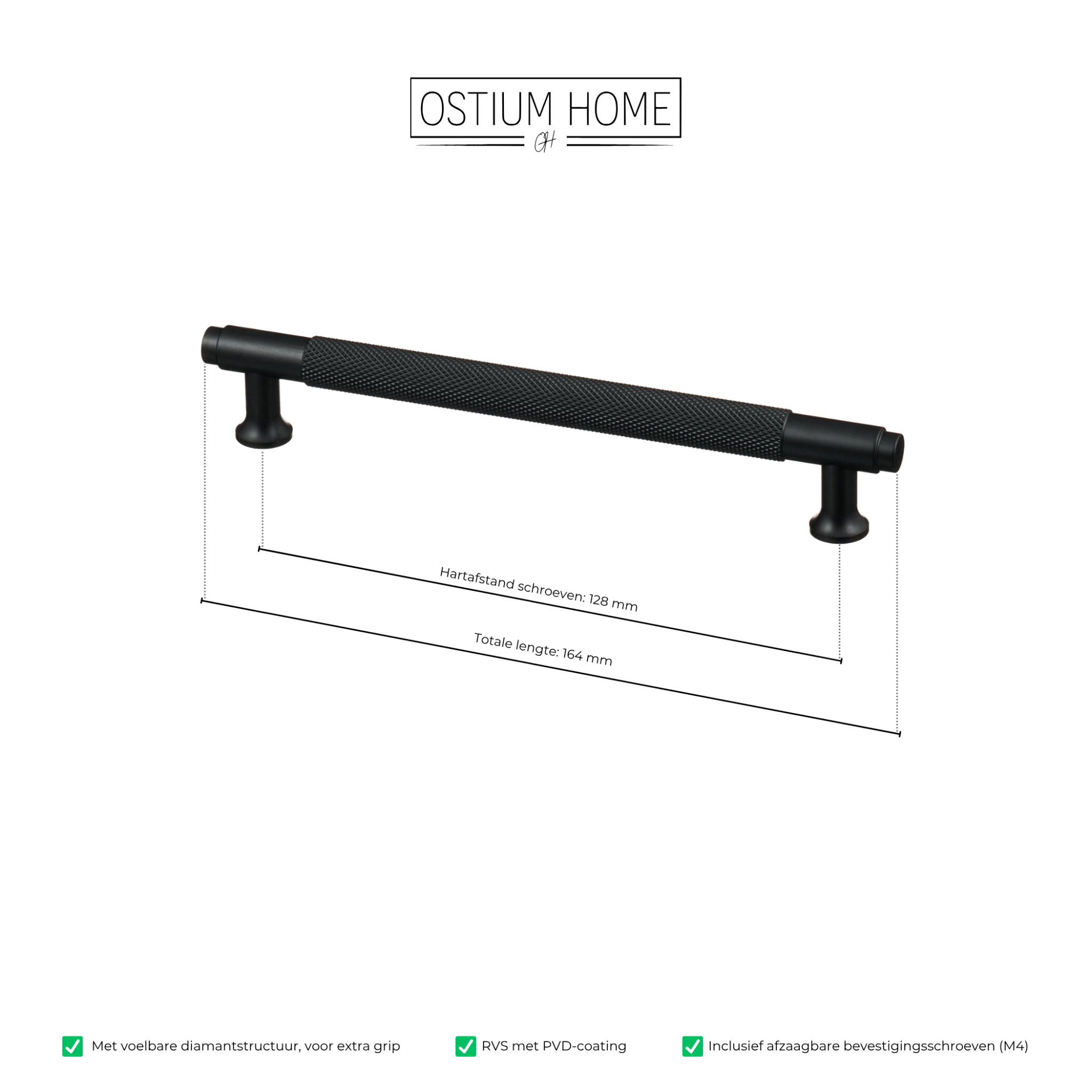 Handgreep Zwart - diamond cut - 128mm/164mm – afbeelding 4