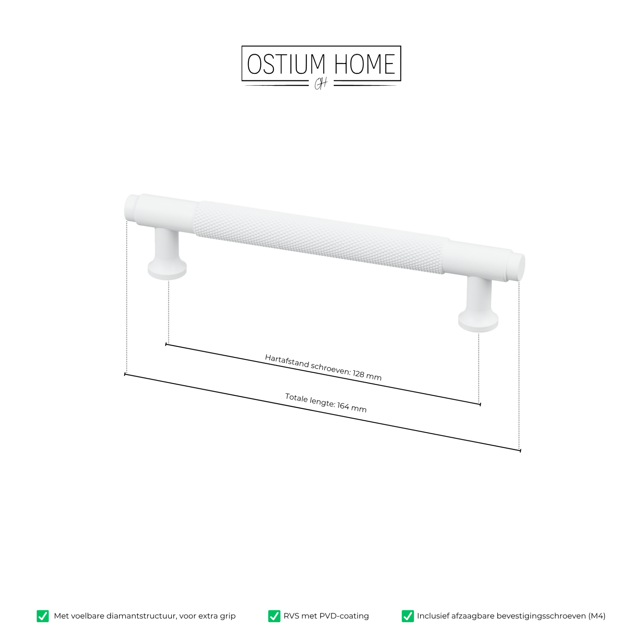 Handgreep Wit - diamond cut - 128mm/164mm – afbeelding 4