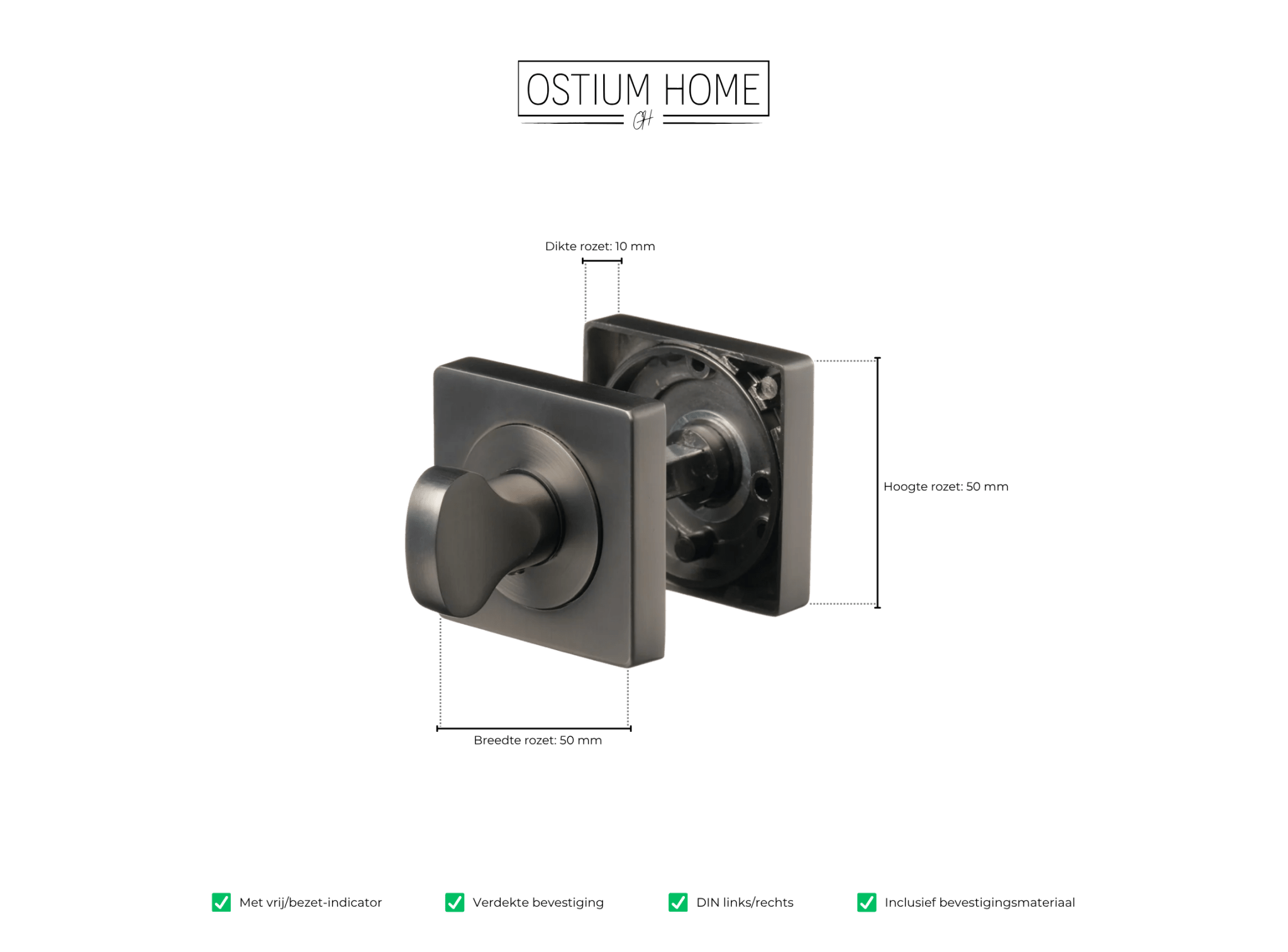 Gun Metal WC-Schloss - quadratische Rosette