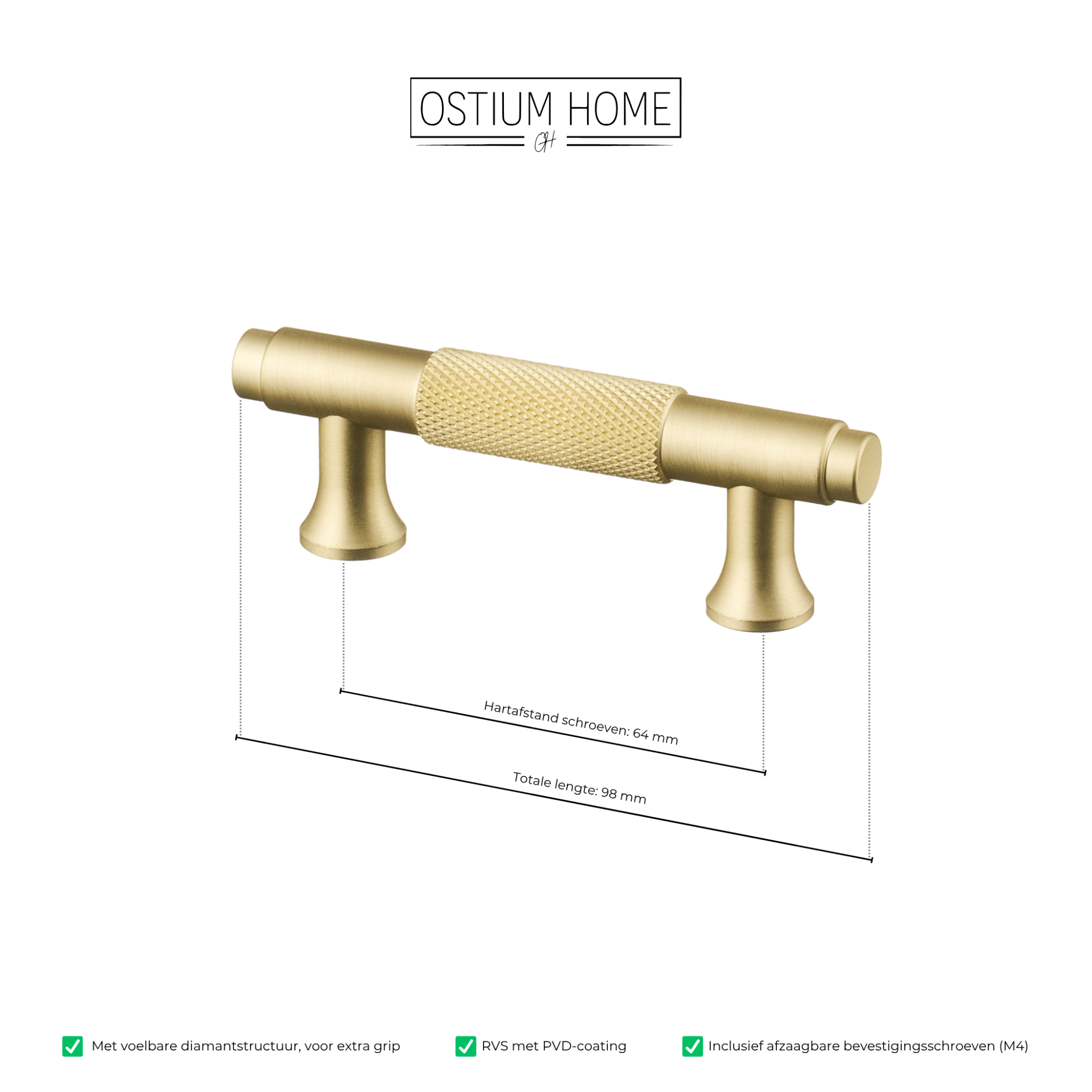 Handgreep Goud - diamond cut - 64mm/98mm – afbeelding 4