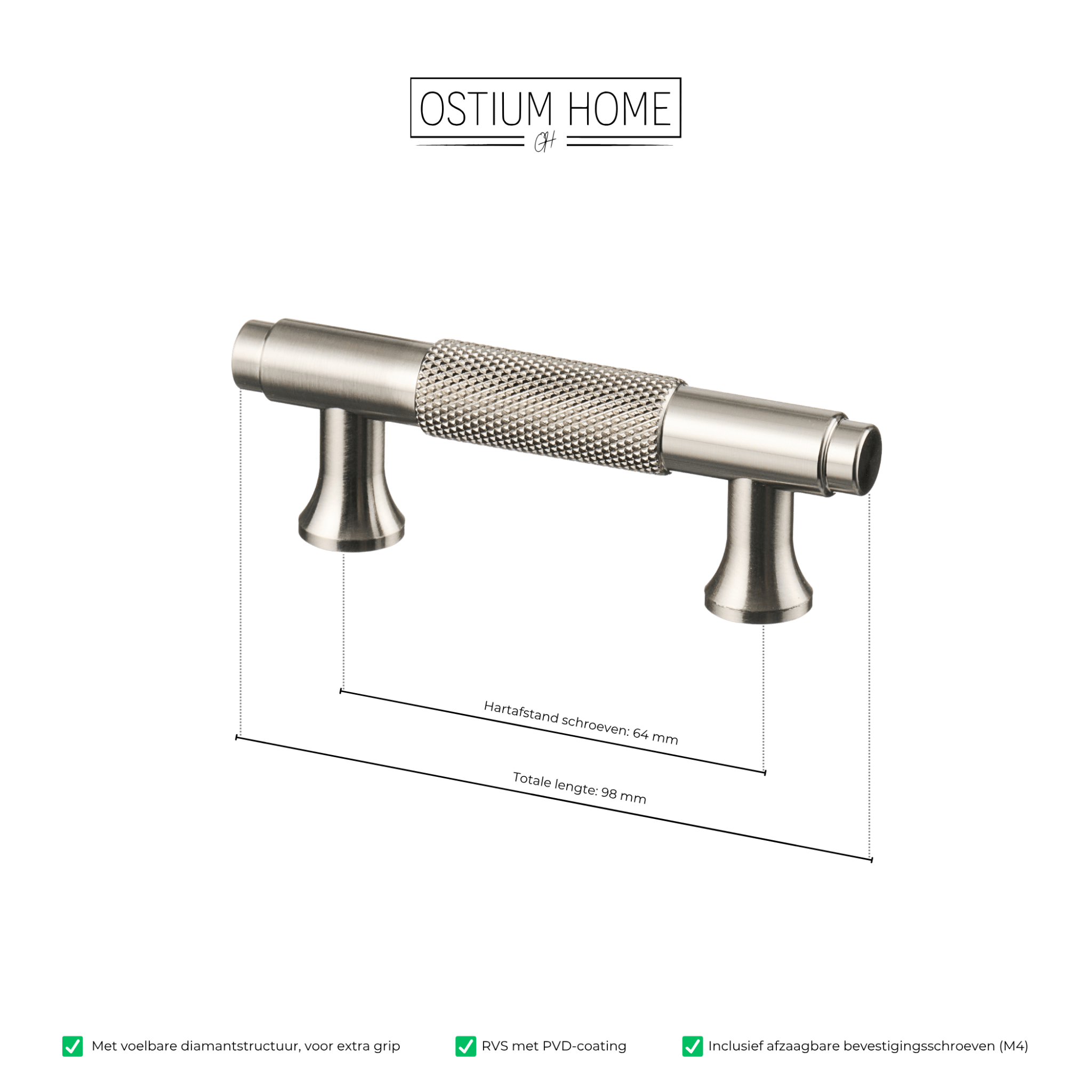 Handgreep RVS - diamond cut - 64mm/98mm