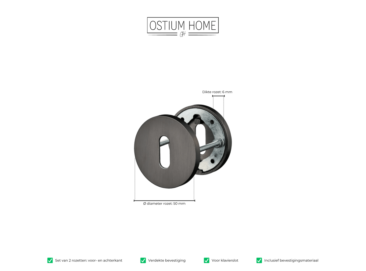Gun Metal Sleutelrozet - Rond