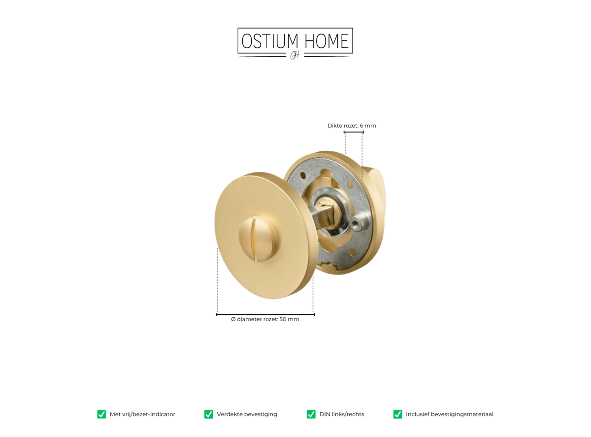 WC-Schloss - Goldene WC-Türbeschläge auf runder Rosette