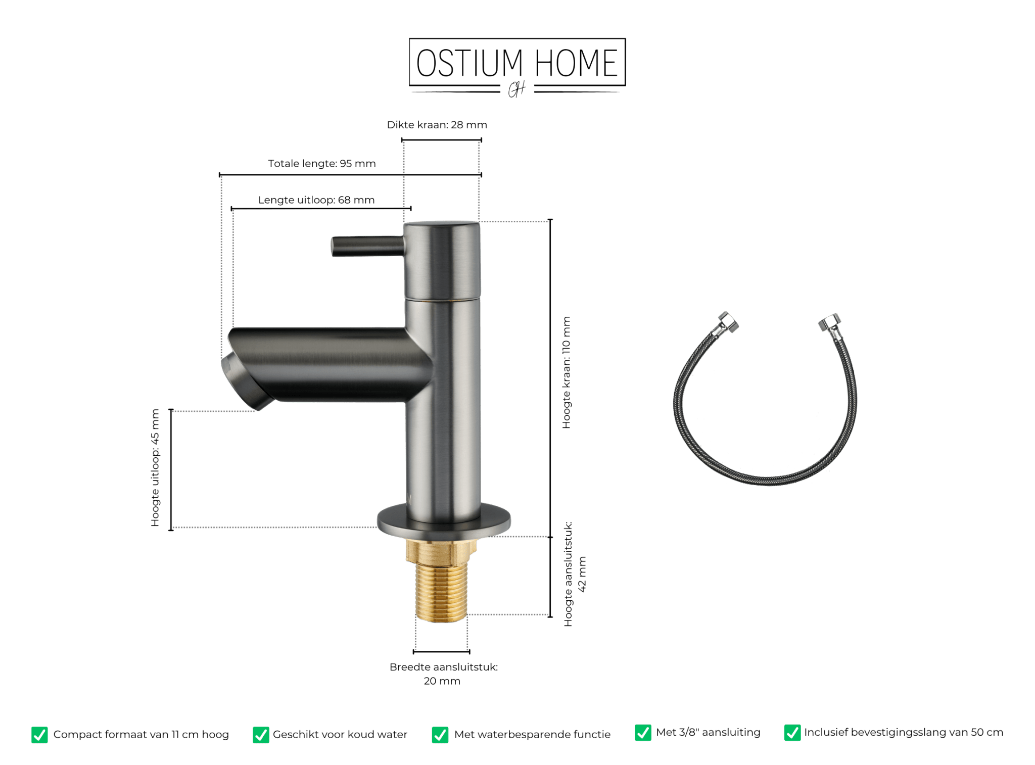 Aquila - Fonteinkraan Gun Metal - Koud Water