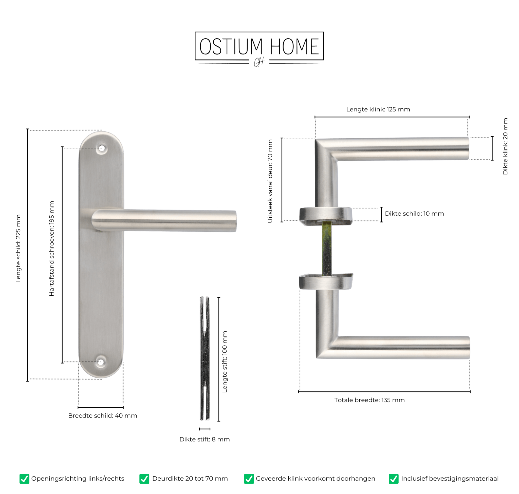 Volano - Ferrure de porte en inox, plaque longue ronde