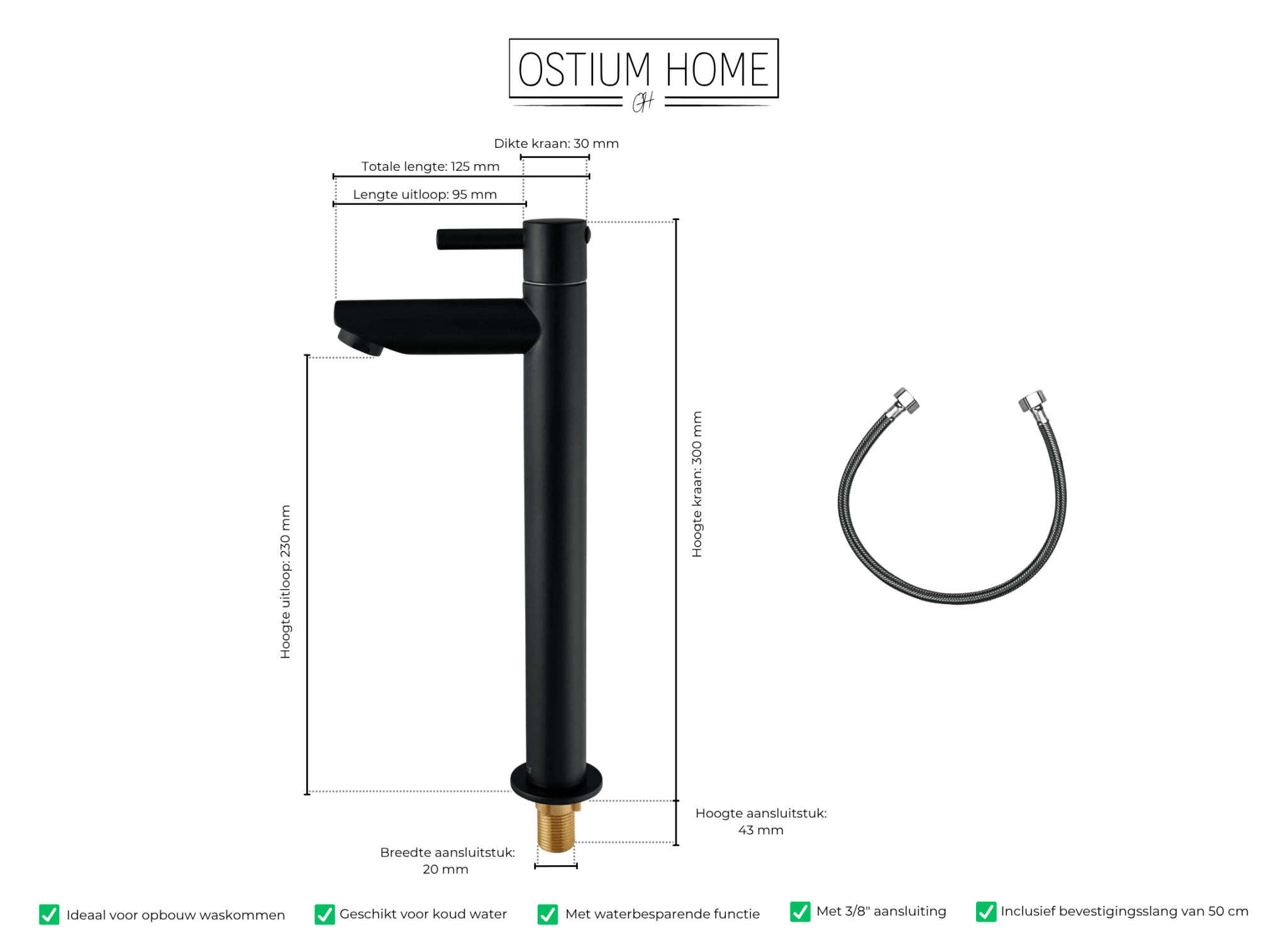 Altano - Hoge Fonteinkraan Zwart - Koud Water