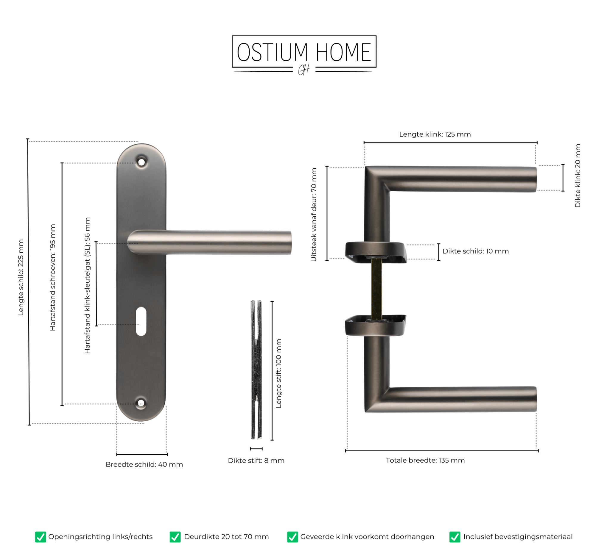 Torino - Gun Metal Deurbeslag Sleutelgat Rond Lang Schild - SL 56mm