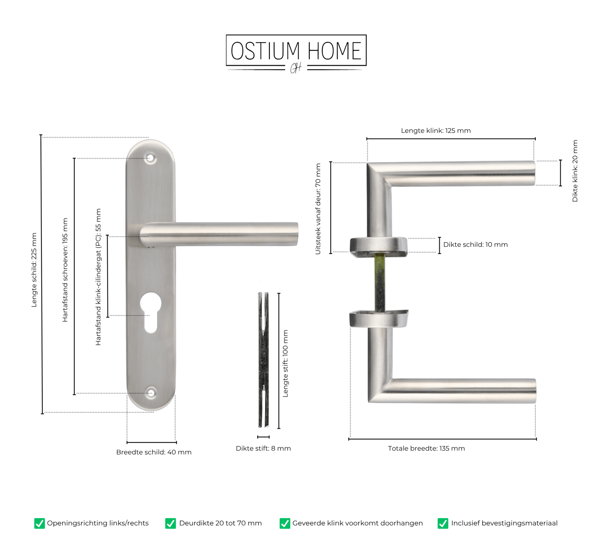 Volano - Quincaillerie de porte en acier inoxydable, trou de cylindre rond, plaque longue - PC 55 mm