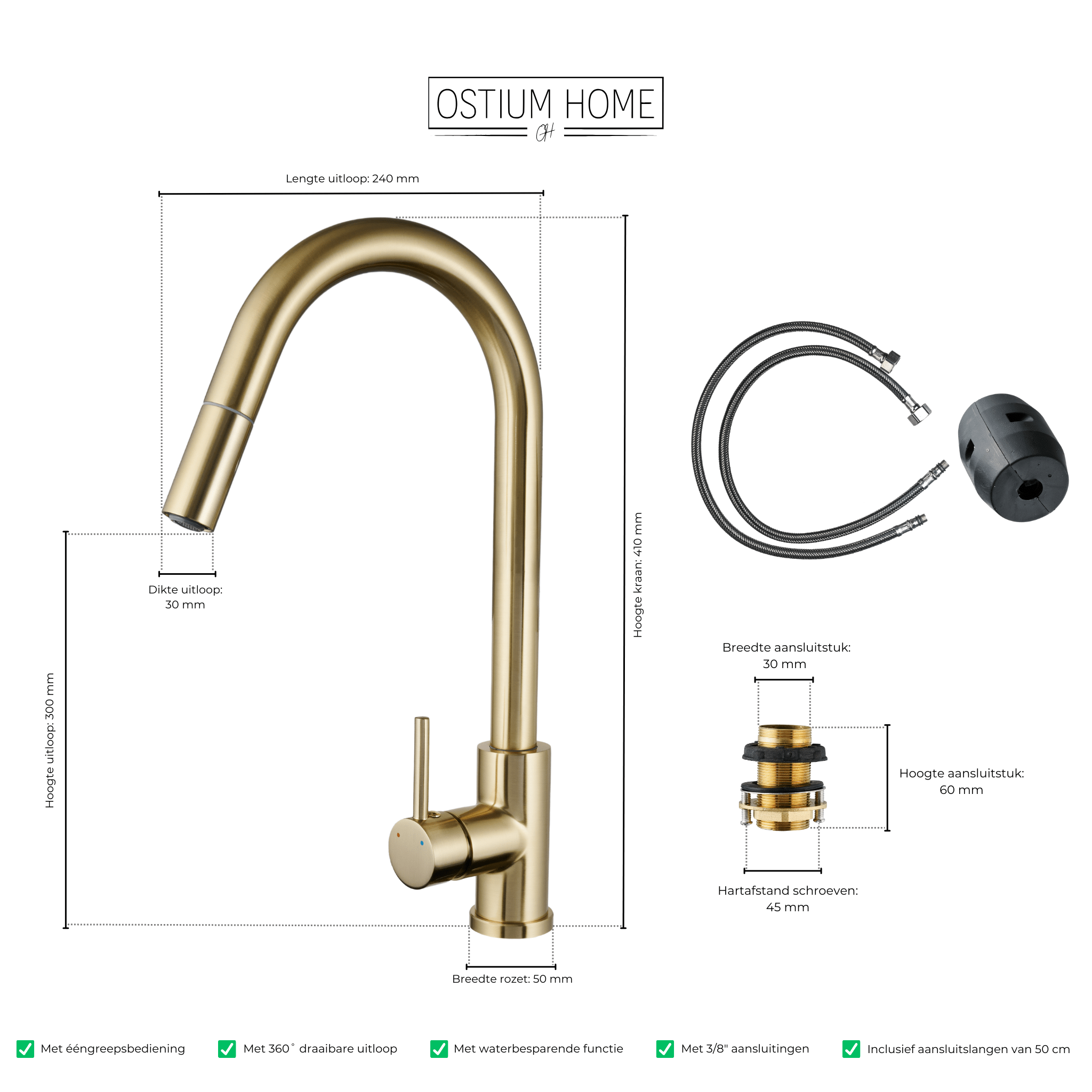 Silana - Robinet de cuisine doré - Extractible