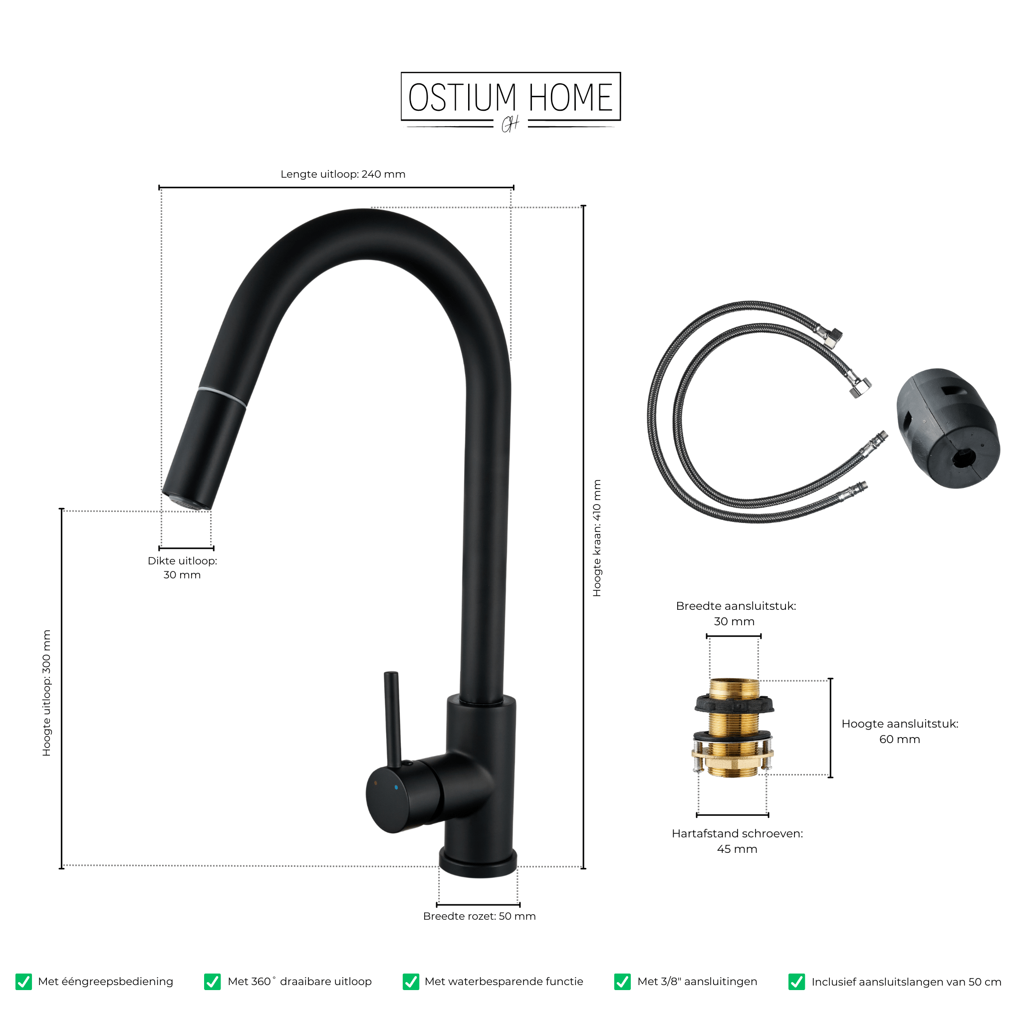 Silana - Mitigeur de cuisine noir - Bec extractible