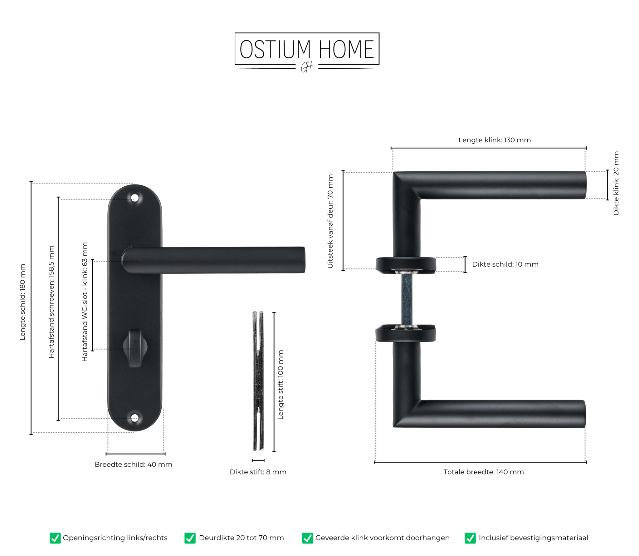Nero - WC-Slot Zwart - Kort Rond Schild