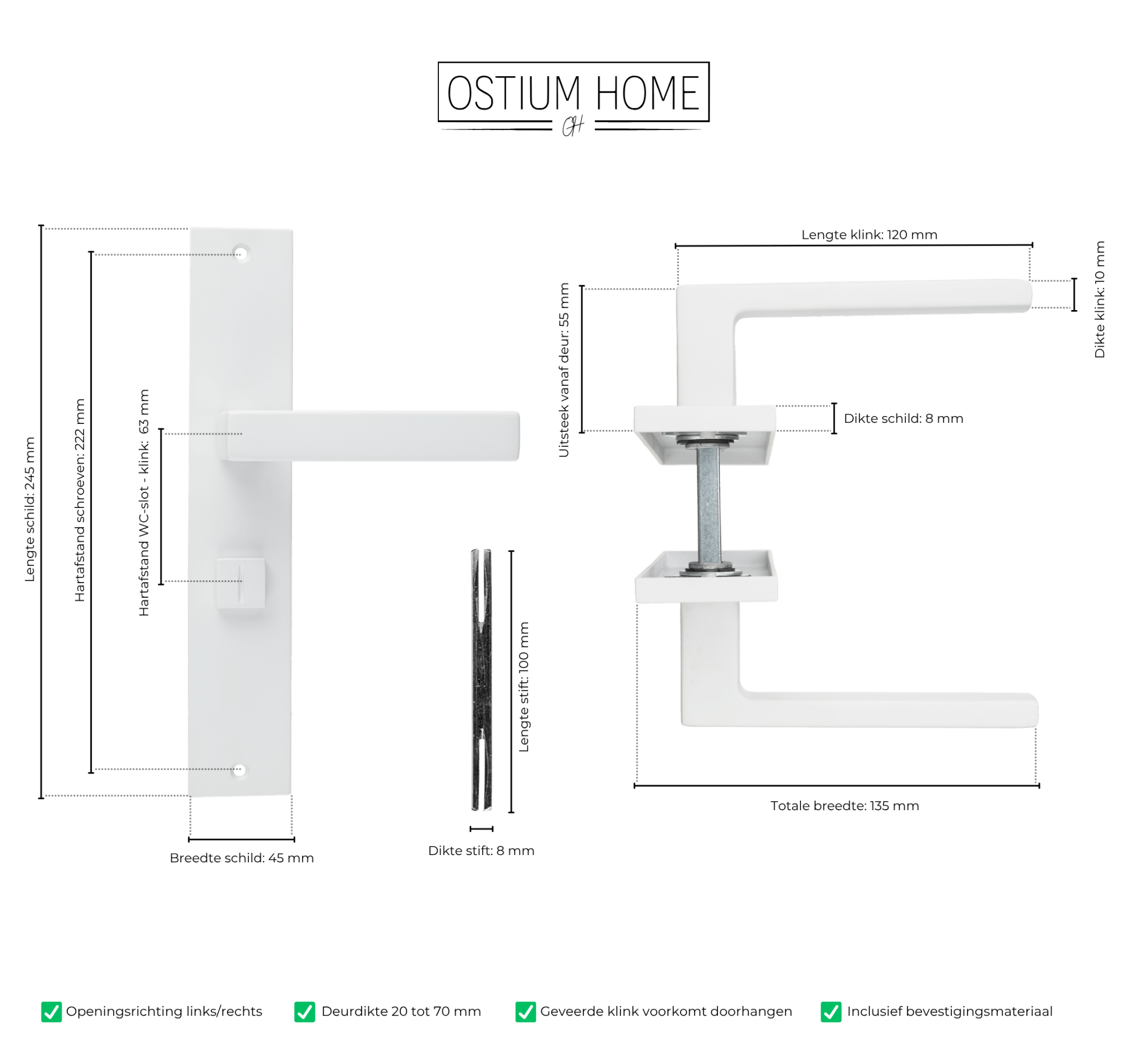 Lorto - Wit WC-Slot op Recht Lang Schild - PC 63mm