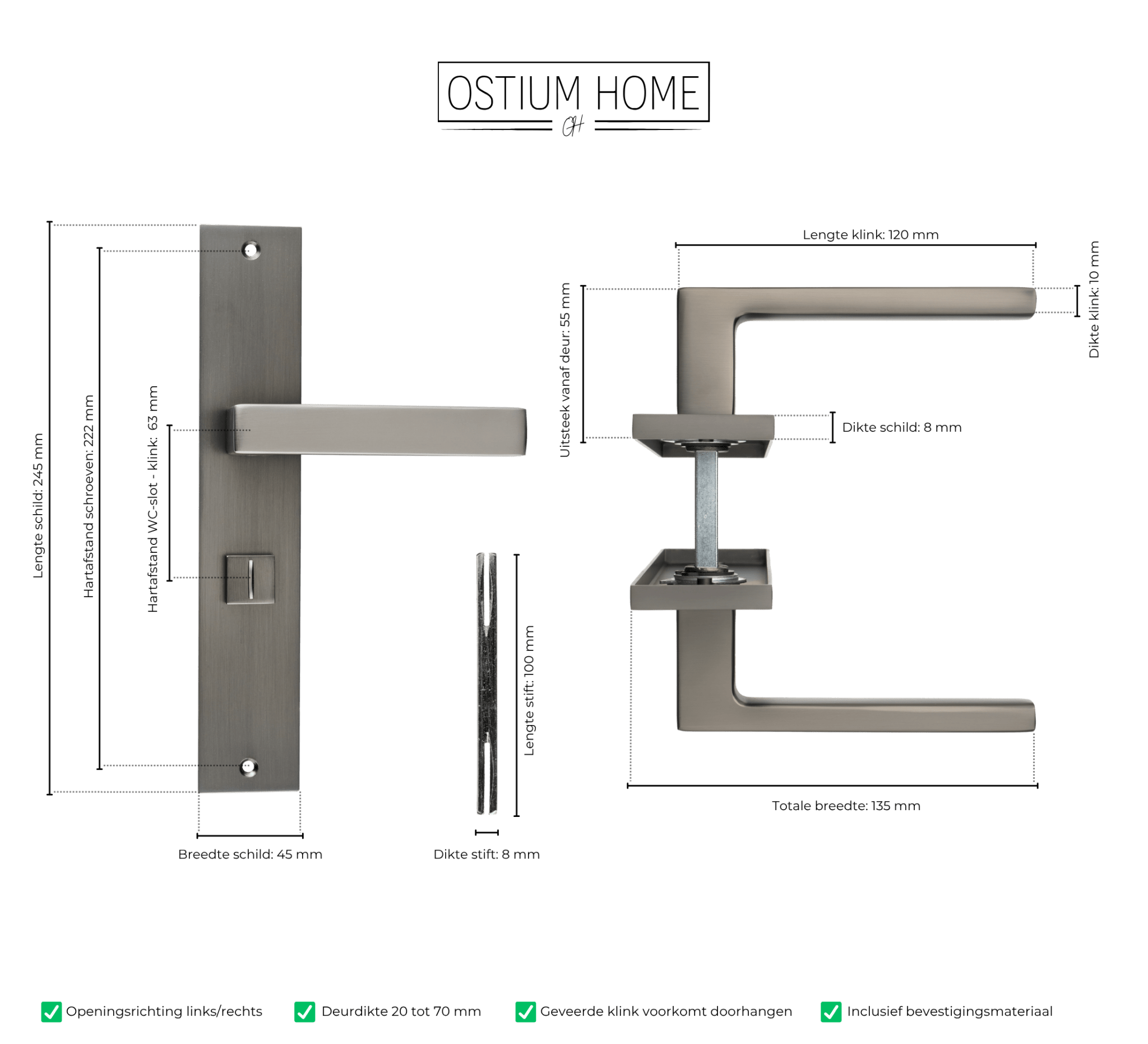 Fano - Gun Metal WC-Slot op Recht Lang Schild - PC 63mm