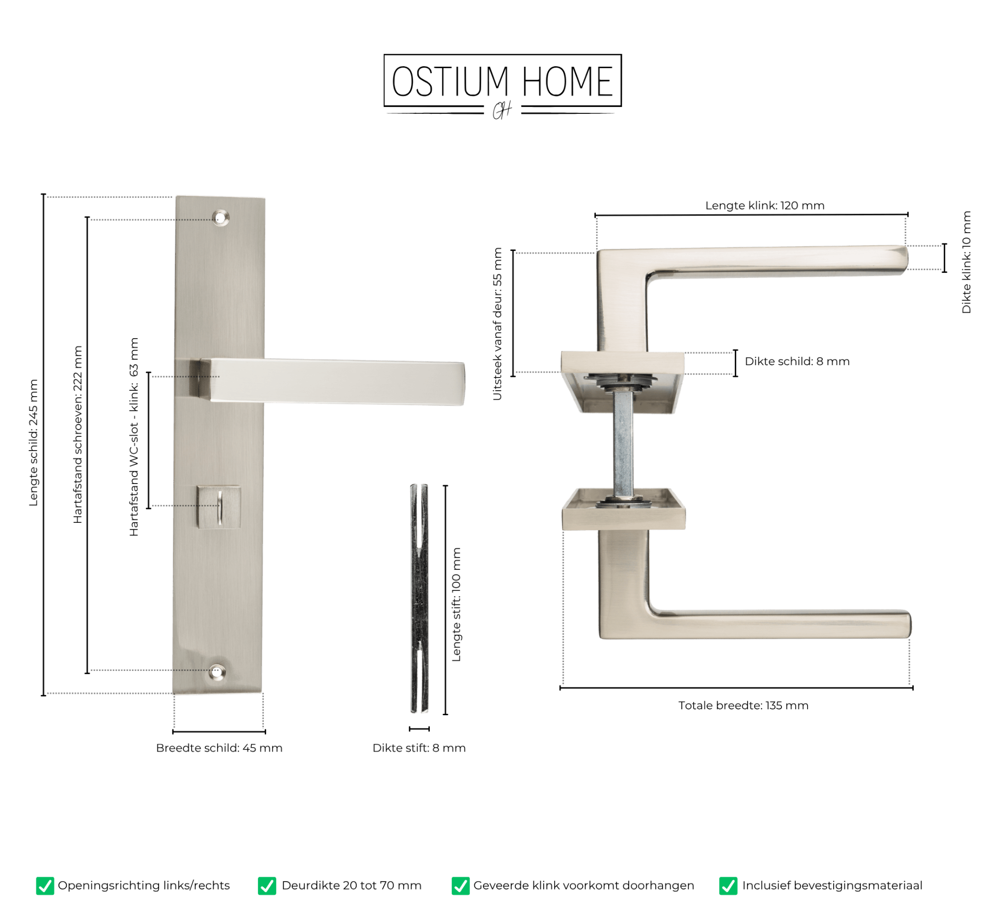 Grado - RVS WC-Slot op Recht Lang Schild - PC 63mm