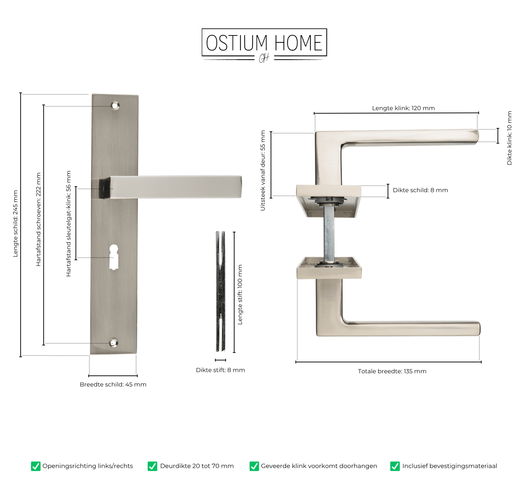 Grado - RVS Deurbeslag Sleutelgat Recht Lang Schild - SL 56mm