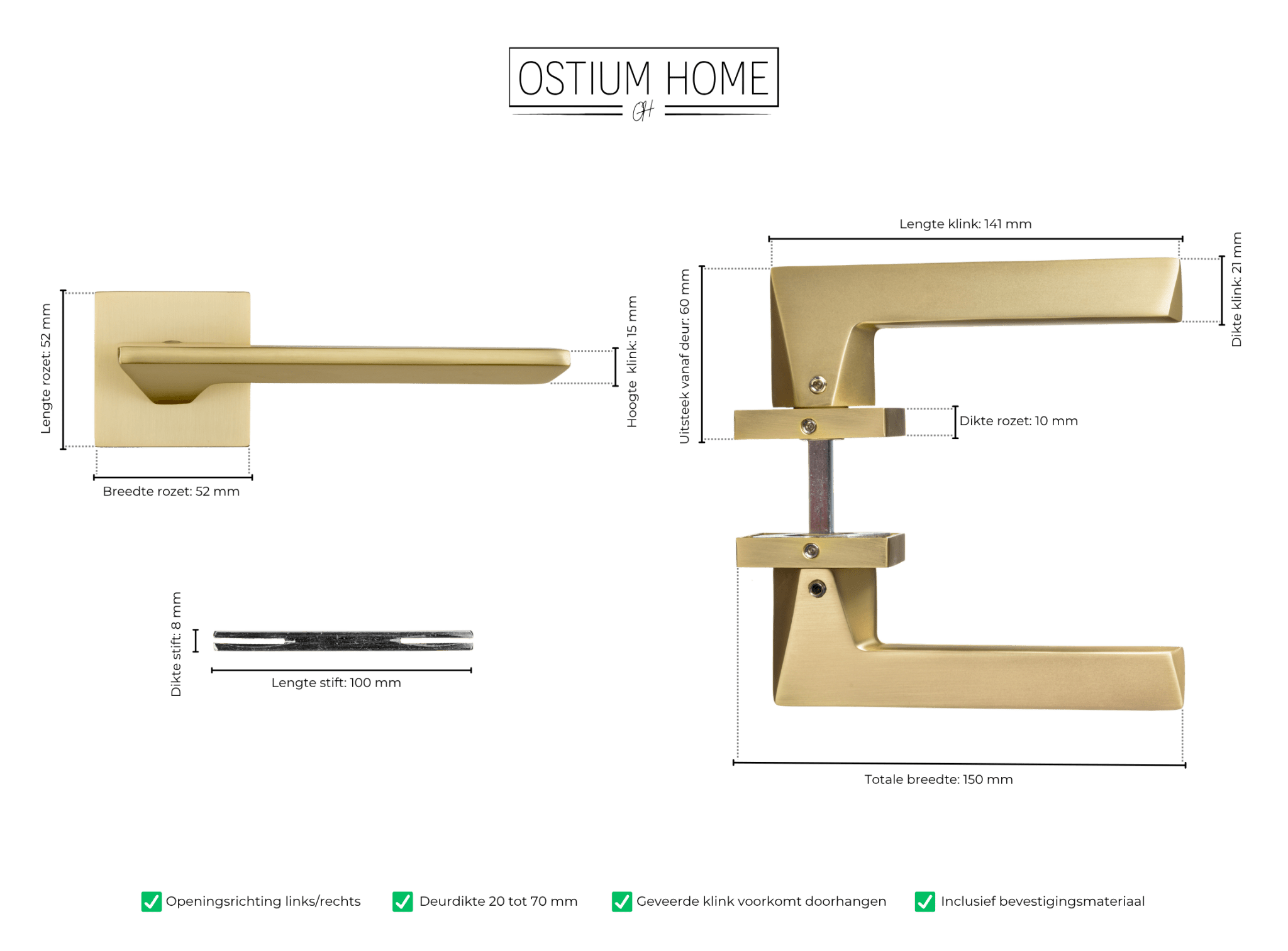 Nardo - Gouden Deurklink - Luxe Deurbeslag