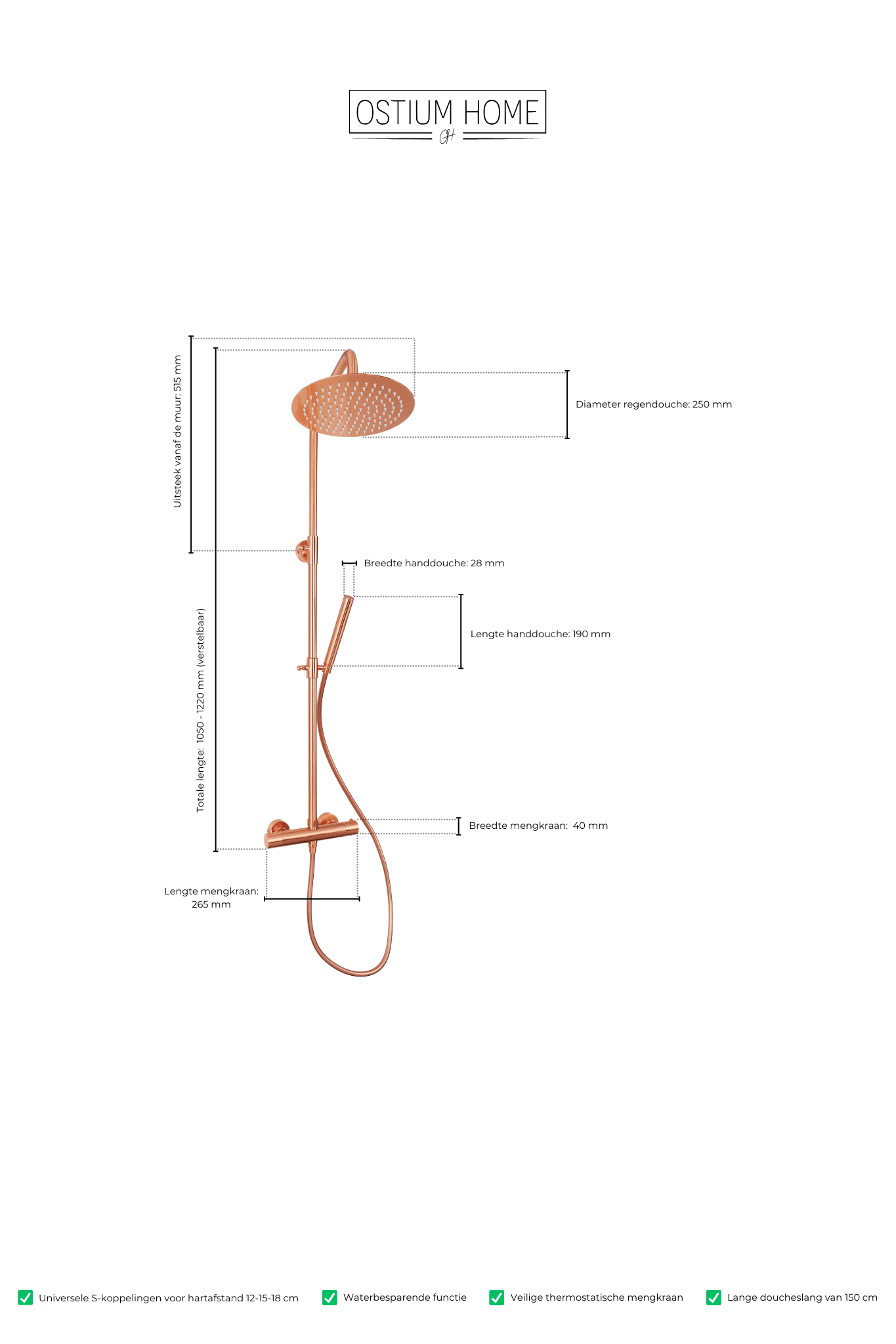 Novi - Douche en cuivre - Ronde