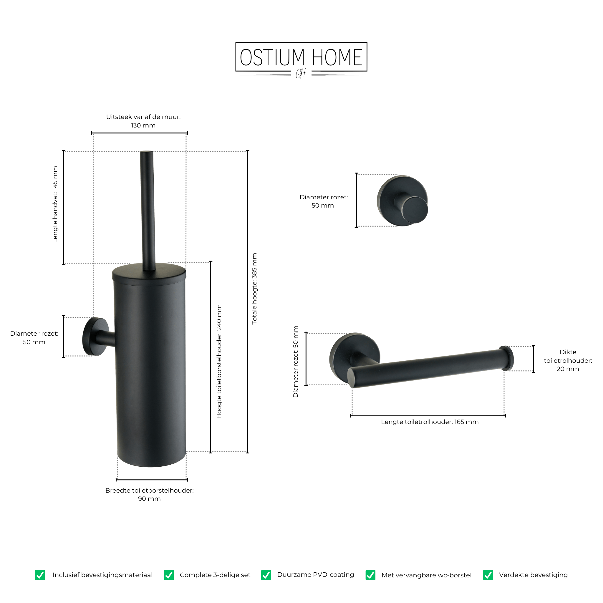 Stanio - Toiletten-Set Matt Schwarz - 3-teilig