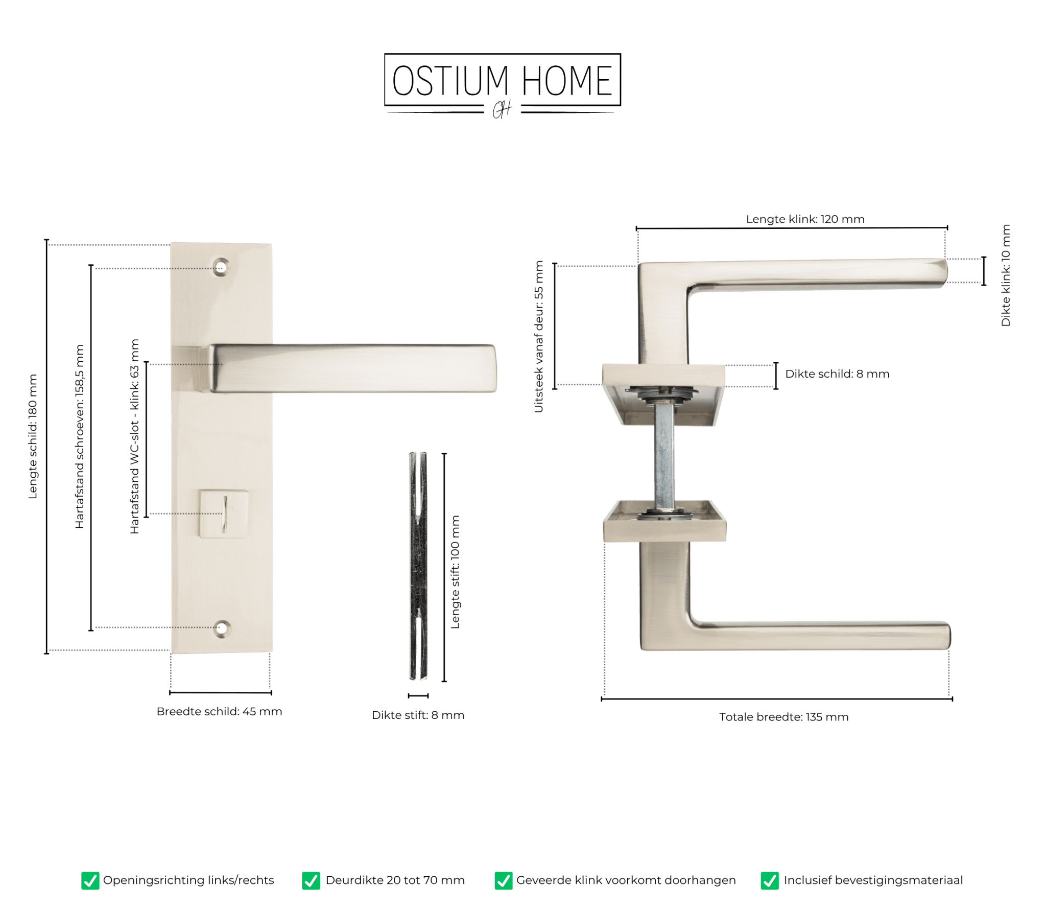 Merano - RVS WC-slot Recht Kort Schild - PC 63mm