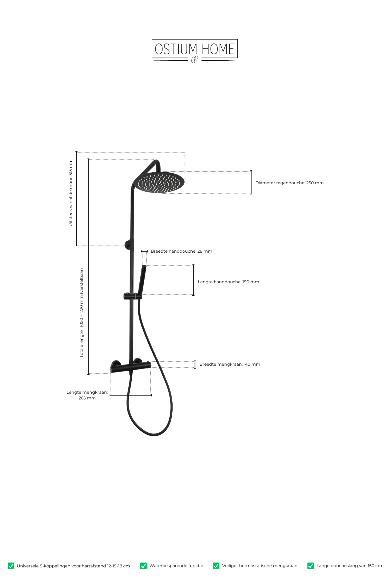Novi - Doucheset Zwart - rond