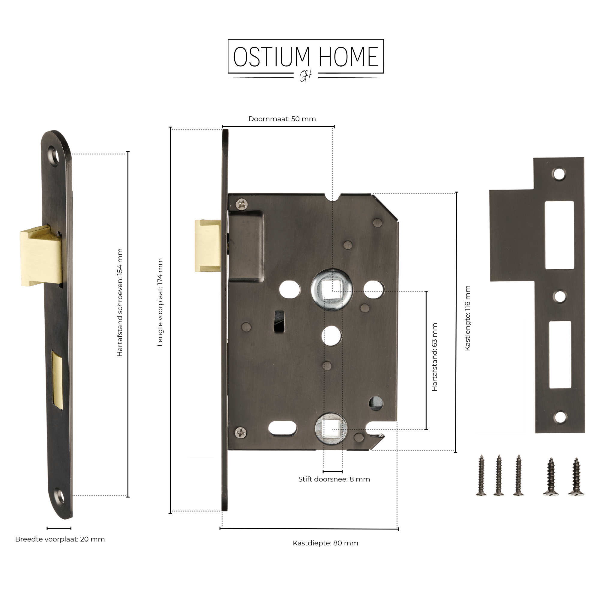 Gun Metal WC Insteekslot - Loopslot - 63 mm
