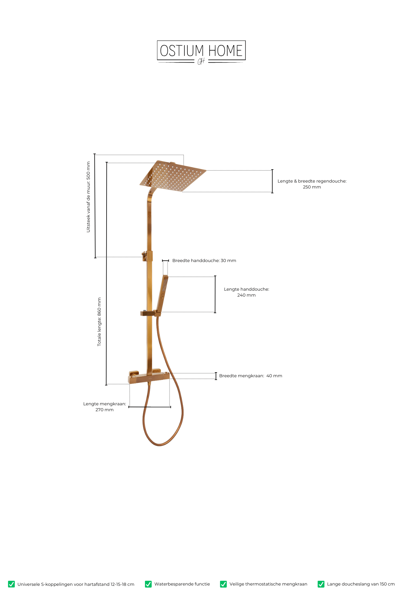 Voltri - Douche en bronze - Carrée