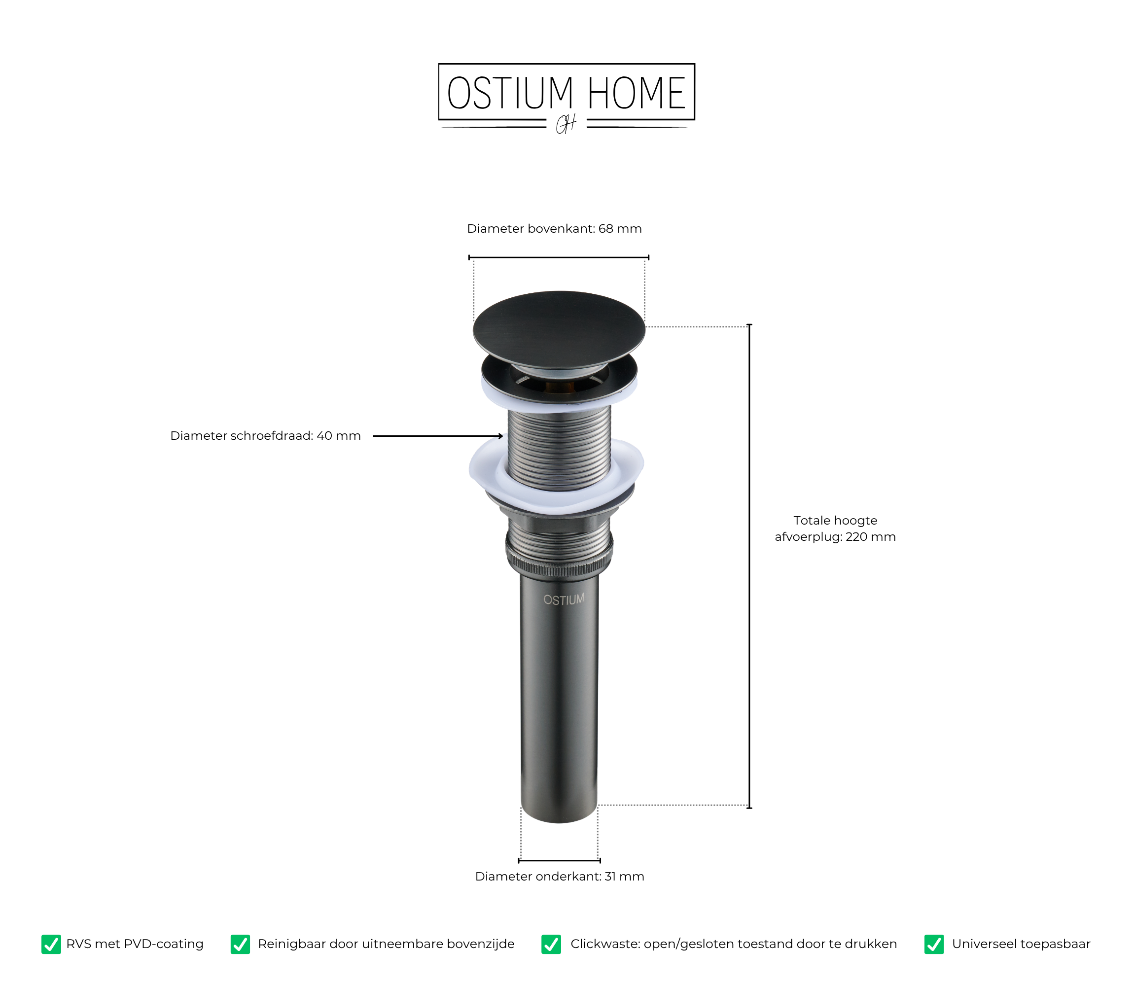 Fluezza - Afvoerplug - Gun Metal