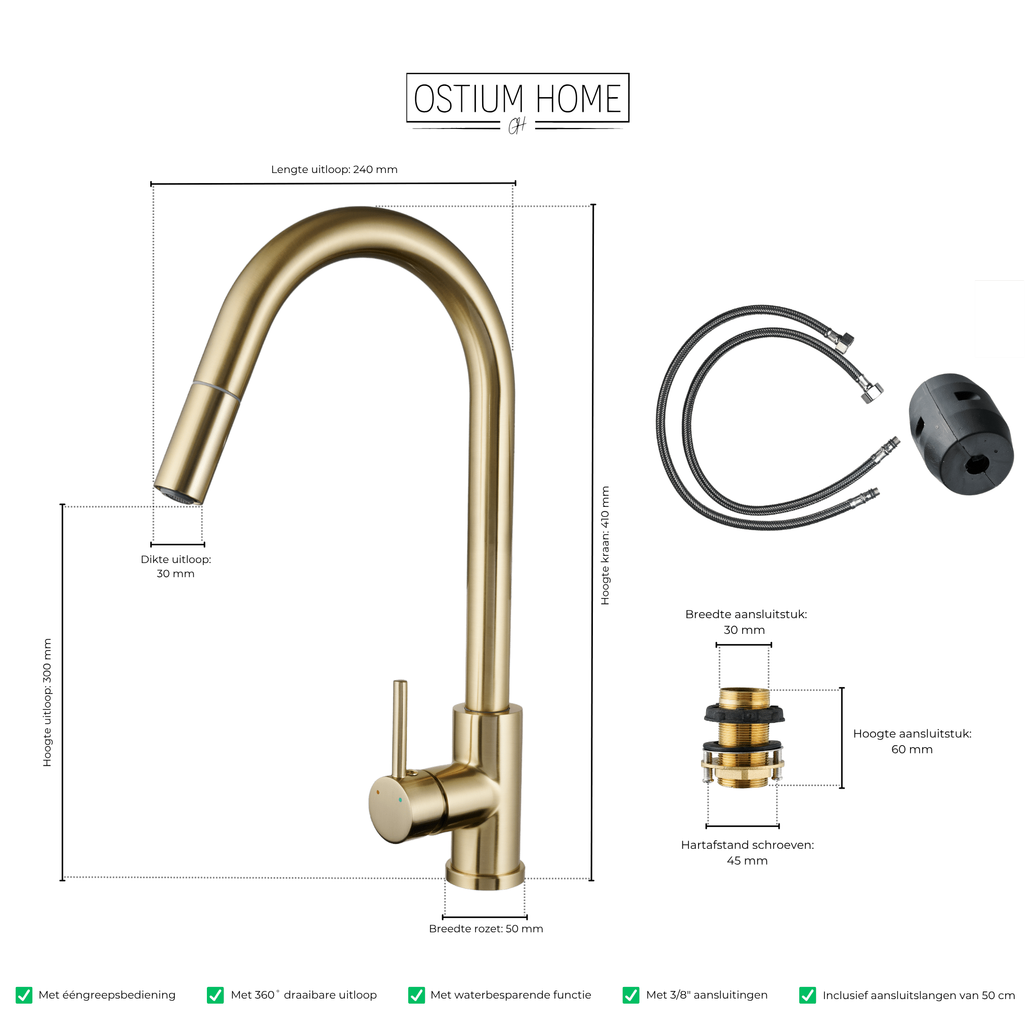 Silana - Robinet de cuisine doré - extractible