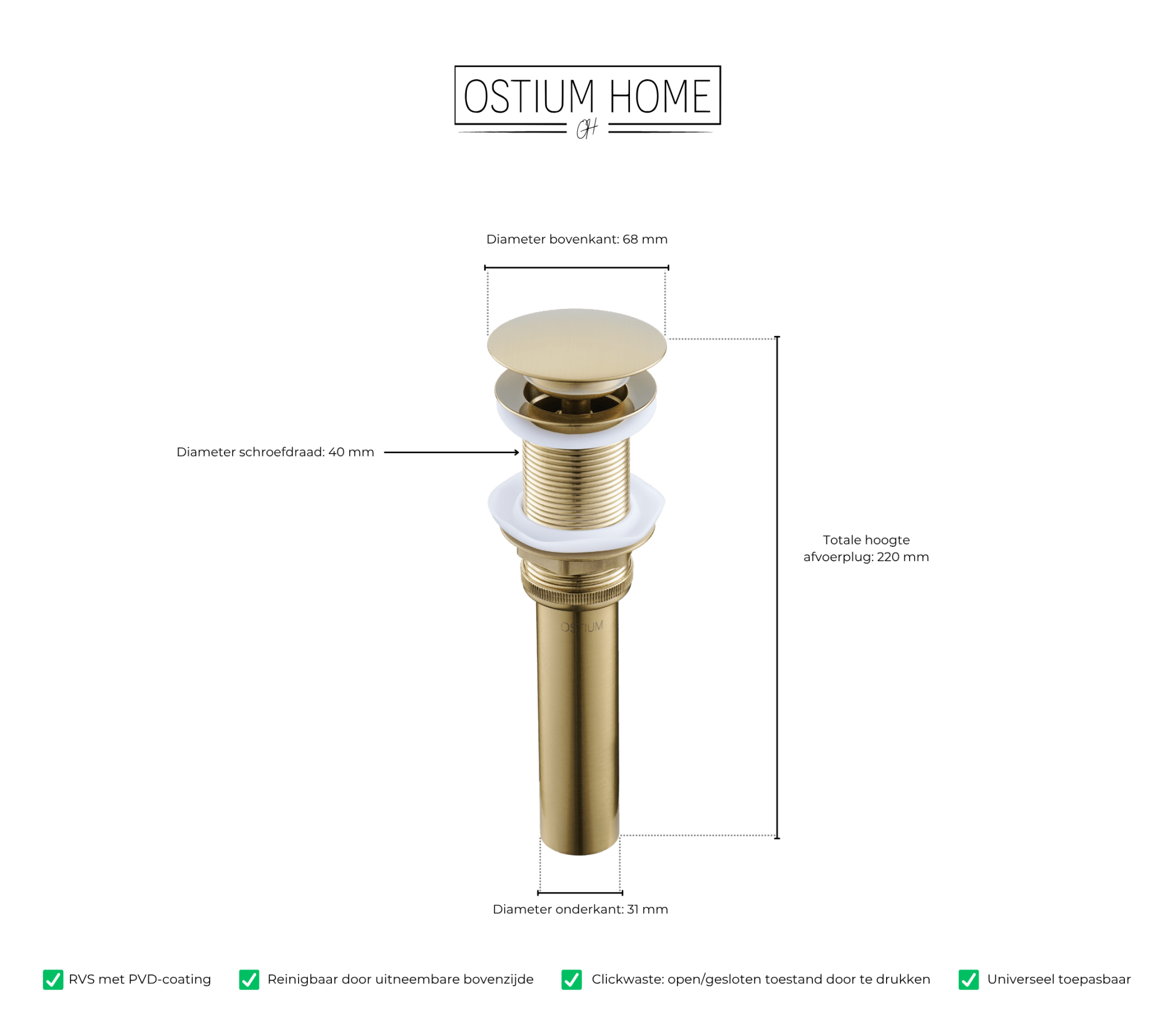 Fluezza - Afvoerplug - Mat Goud