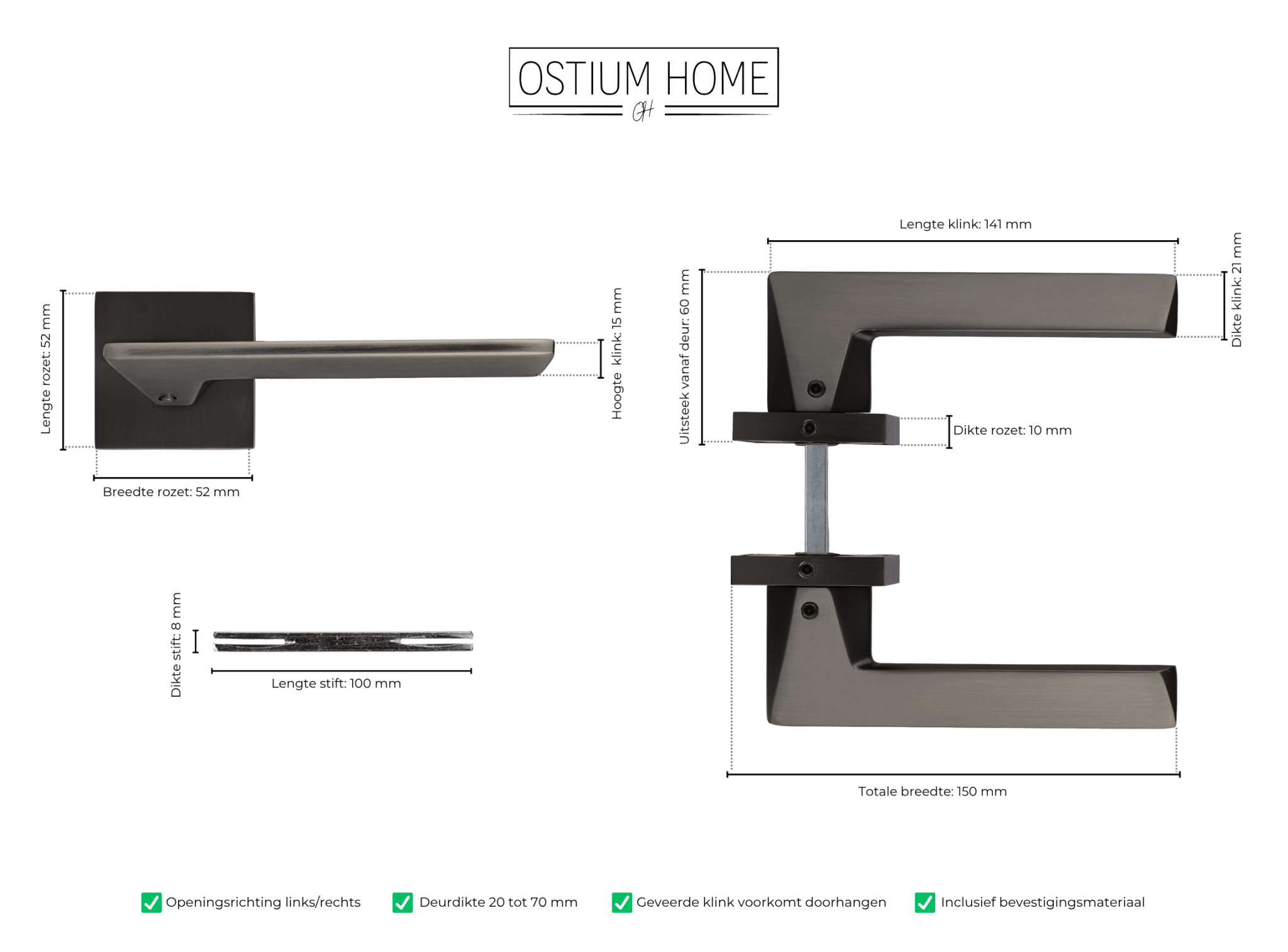 Nestro - Luxe Deurbeslag Gun Metal - Deurklink