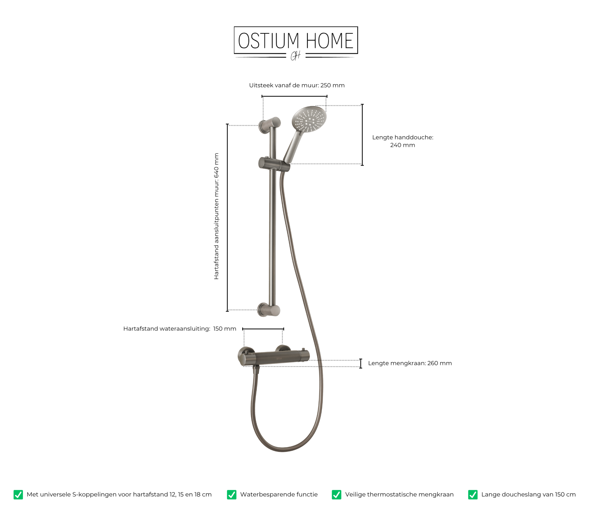 Delfi - Handdouche met Glijstang - Gun Metal