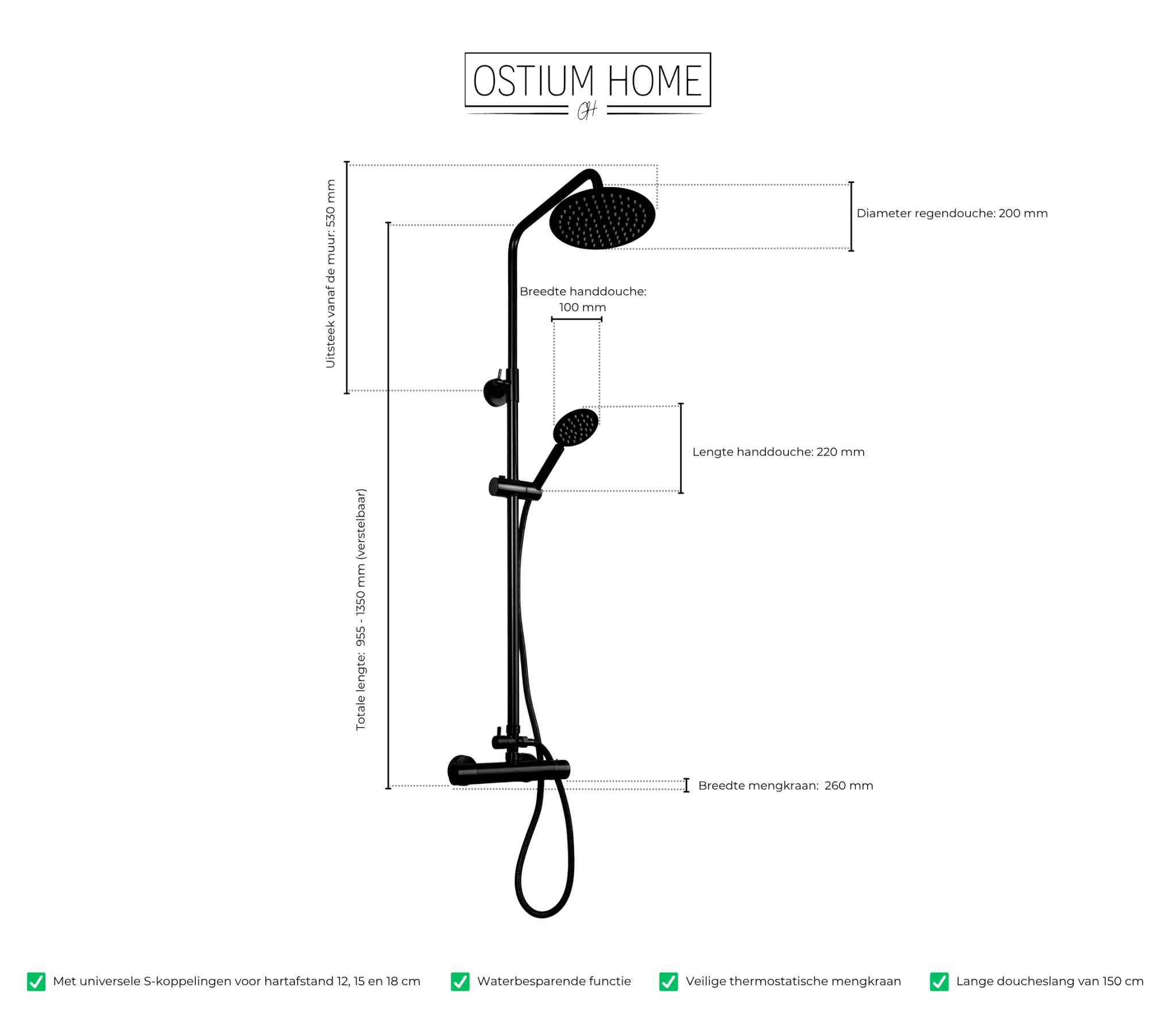 Orvi - Ensemble de douche noir - rond