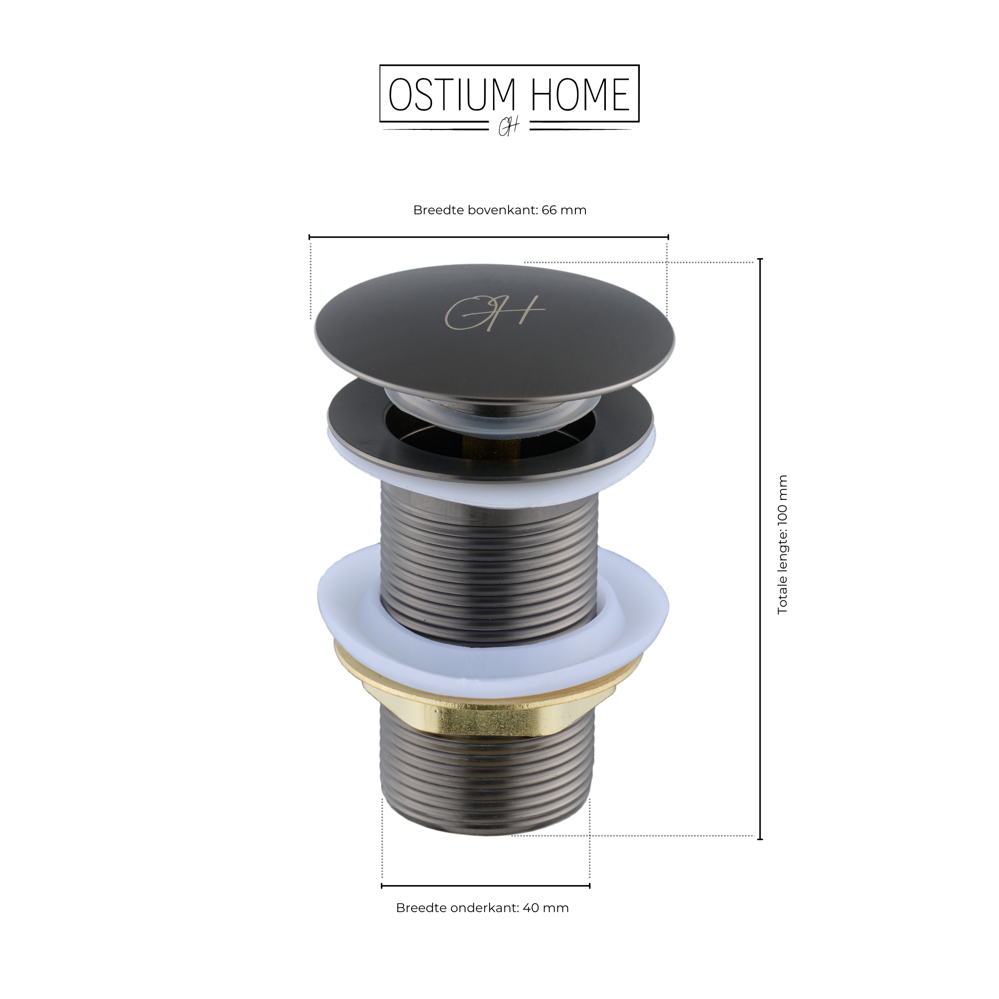 Afmetingen van de Gun Metal Afvoerplug van Ostiumhome voor je wastafel