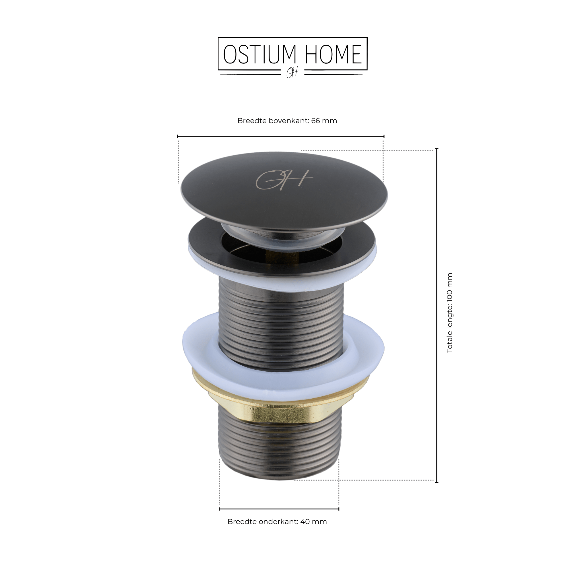 Afmetingen van de Gun Metal Afvoerplug van Ostiumhome voor je wastafel