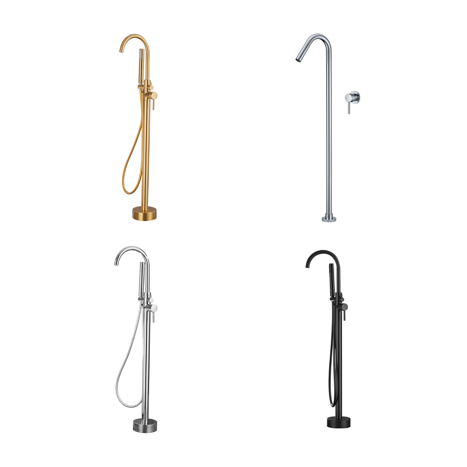 Vrijstaande ronde badkranen van Ostiumhome met handdouche en gemaakt van messing