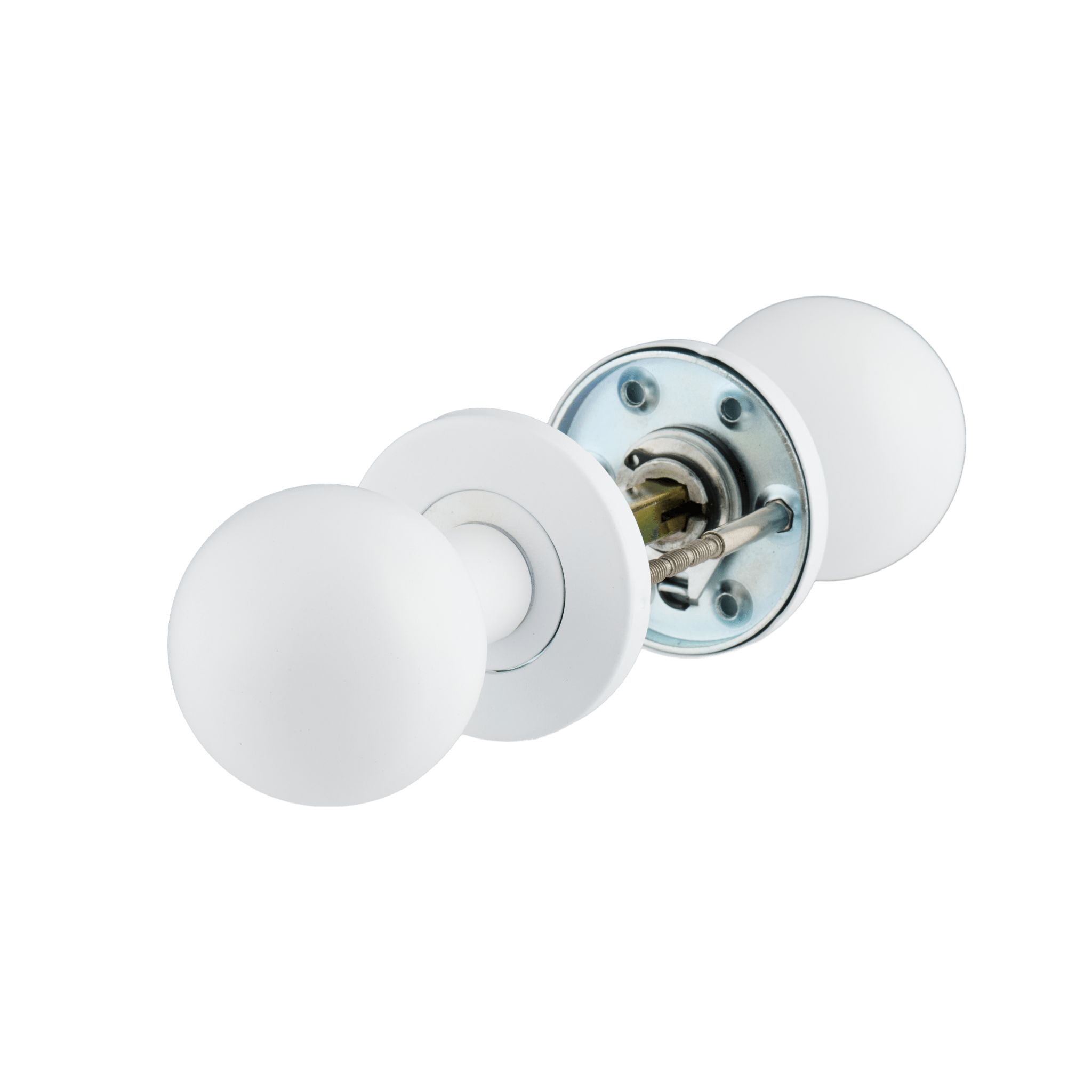 Witte ronde deurknop van Ostiumhome, draaibaar en geveerd voor binnendeuren.