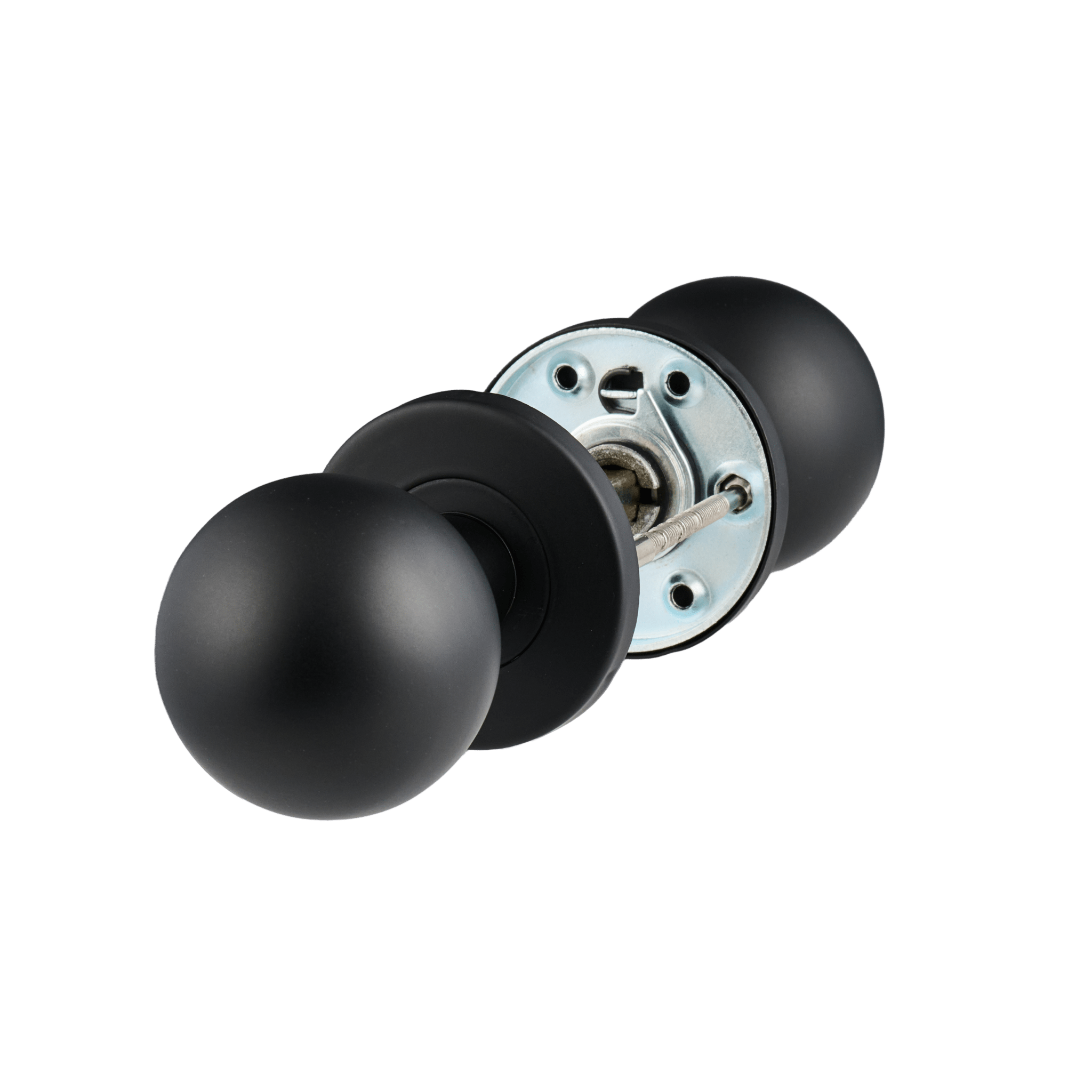 Ronde zwarte deurknop van Ostiumhome, draaibaar en geveerd.