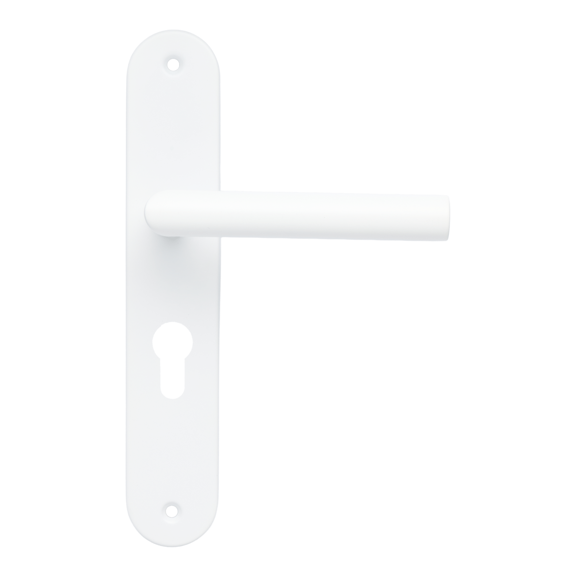 Deurbeslagset in kleur wit, met cilindergat en rond schild van Ostiumhome.