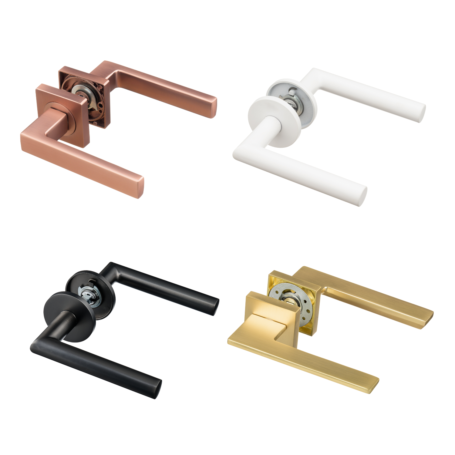 Geveerde deurklinken op rozet van Ostiumhome, in rechte of ronde vorm