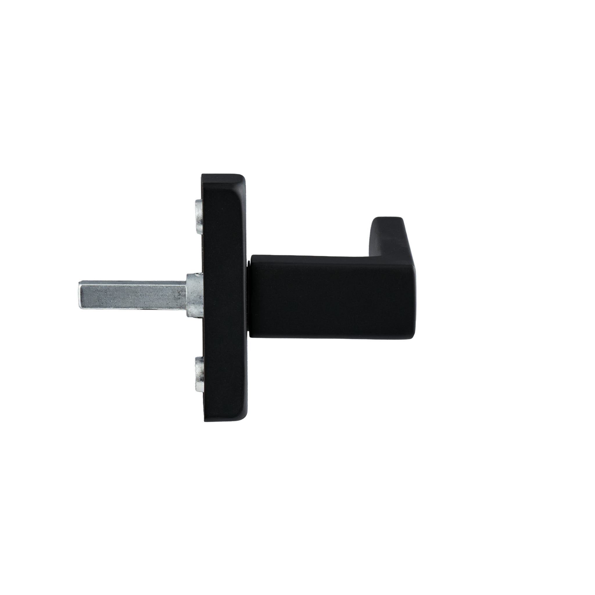 Zijnaanzicht van de mat zwarte raamkruk van Ostiumhome