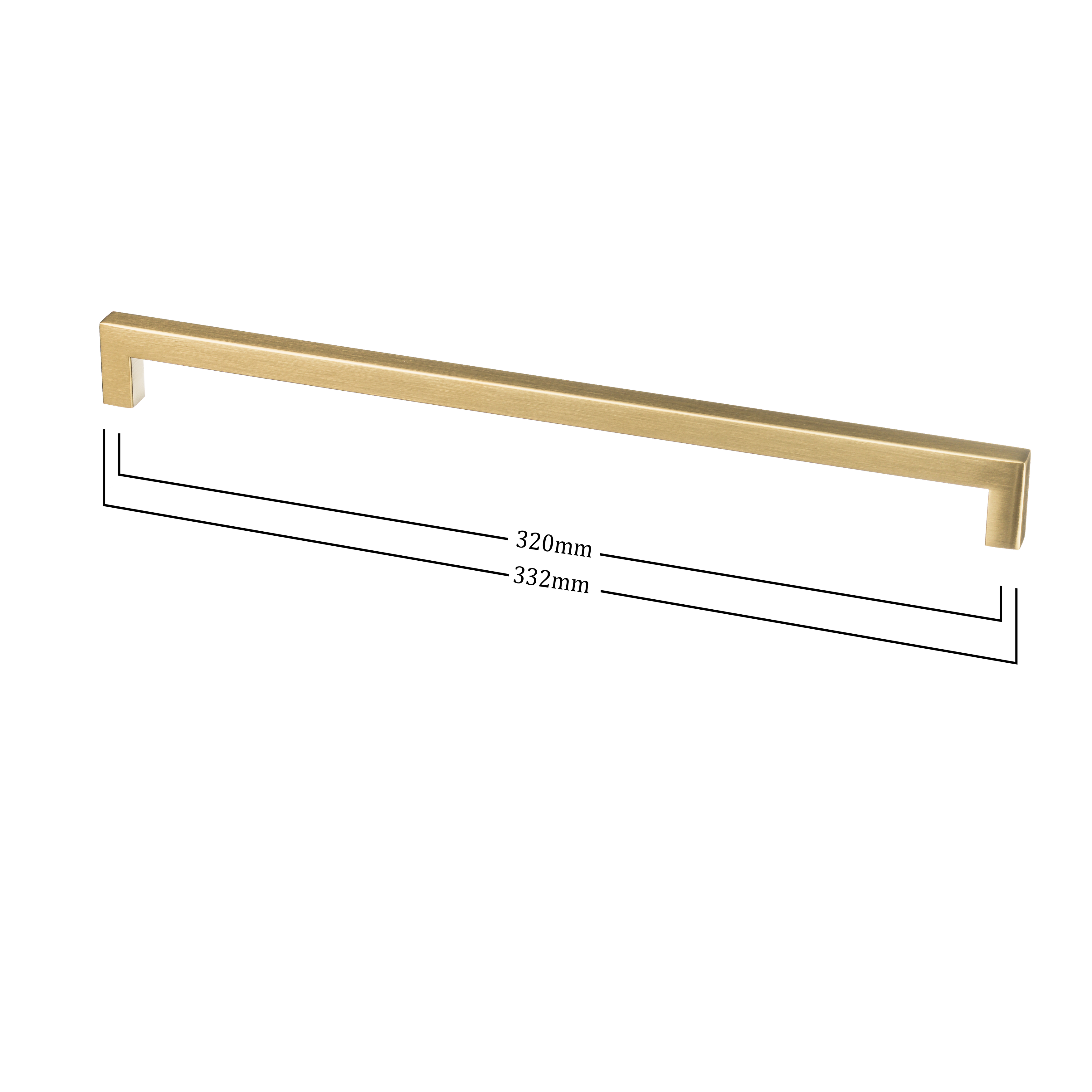 Extra lange handgreep in de kleur mat goud, met lengte 320/332 mm.