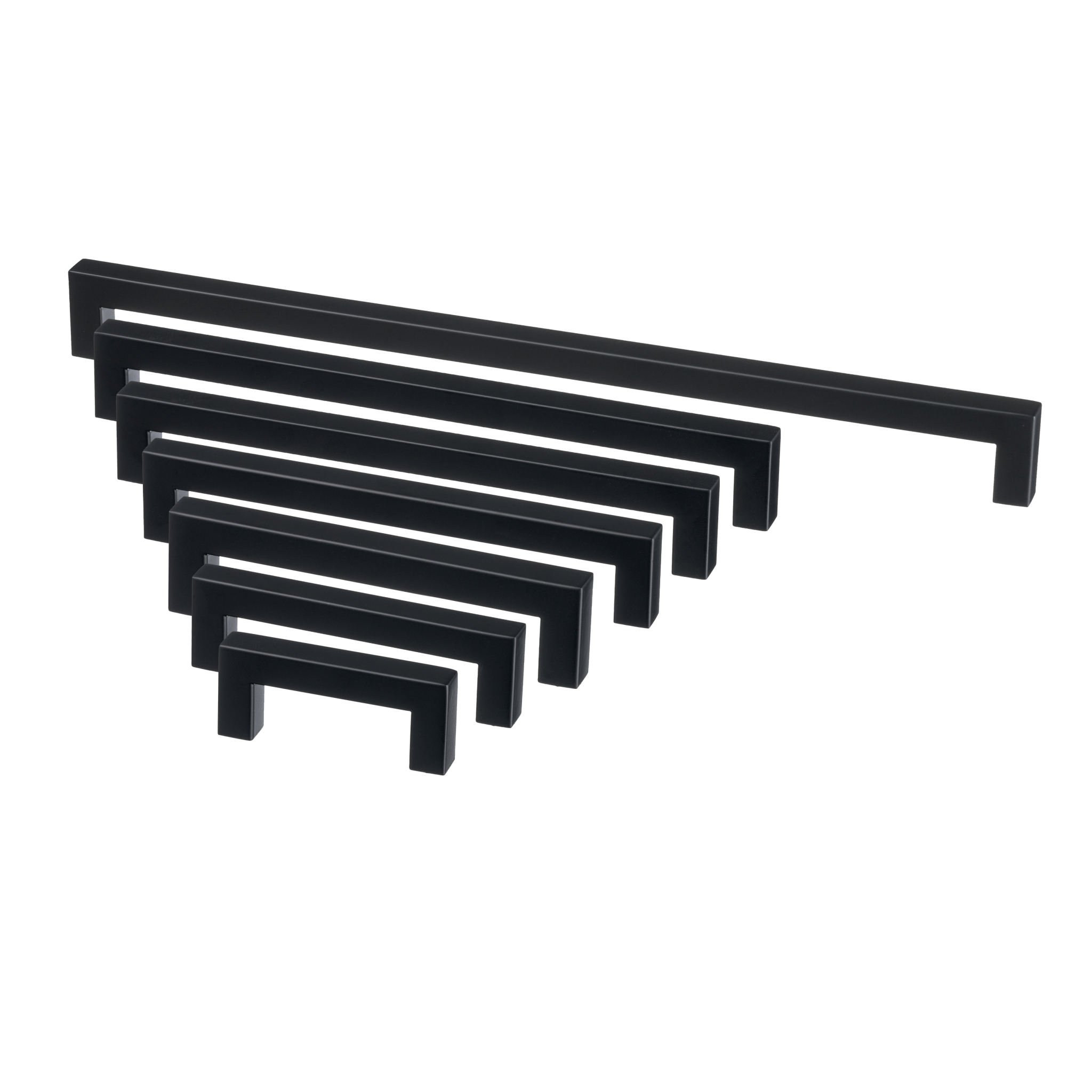 Totaaloverzicht van alle beschikbare maten van de Ostiumhome zwarte handgrepen.